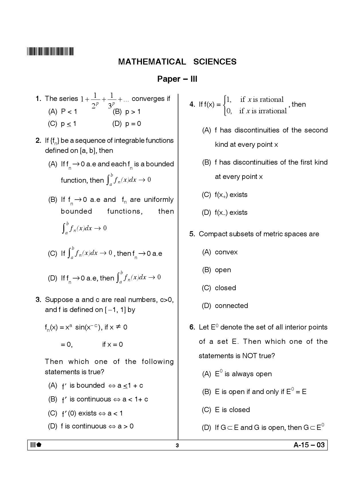 Telangana SET Mathematical Sciences 2012 Question Paper III 2