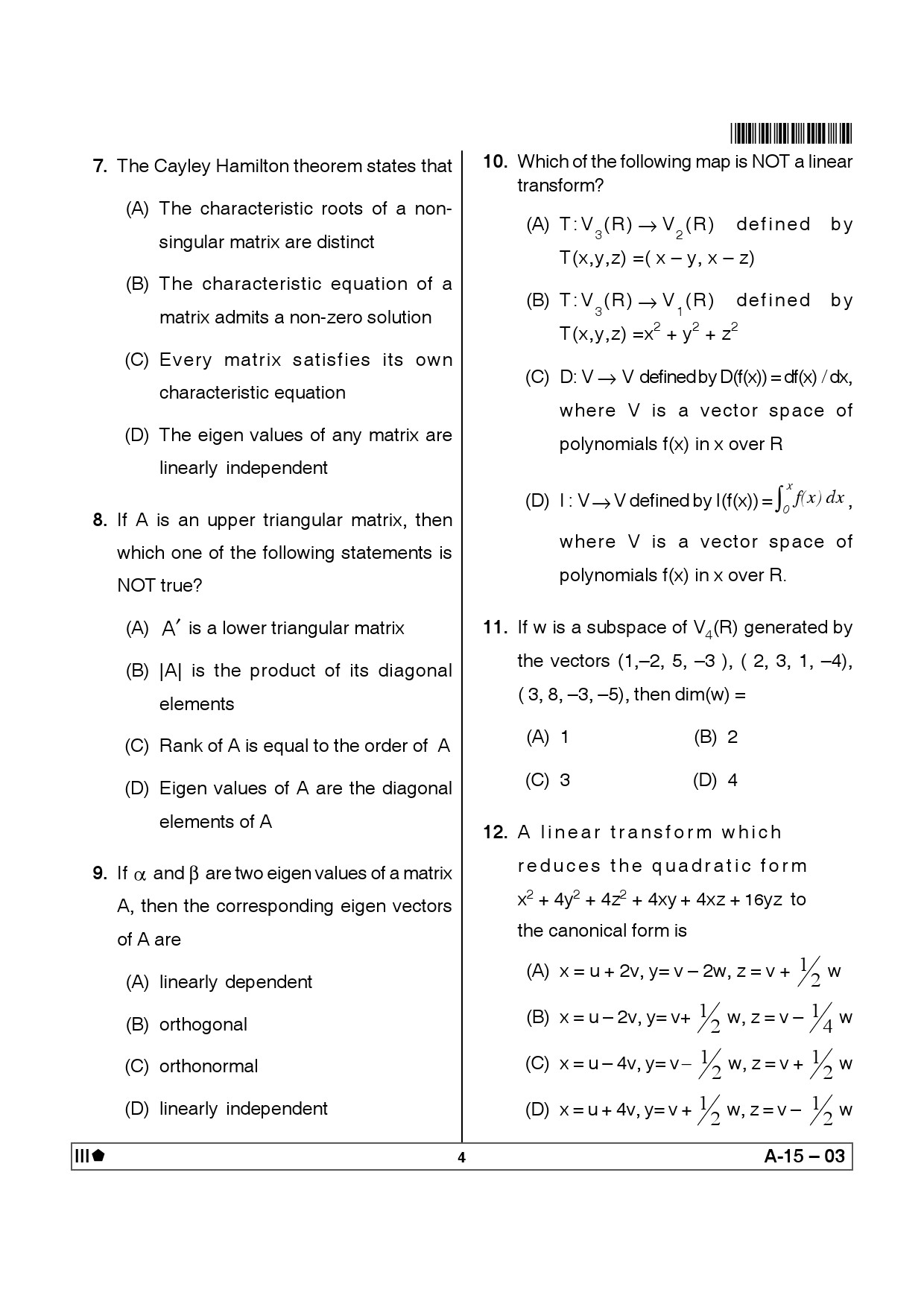 Telangana SET Mathematical Sciences 2012 Question Paper III 3