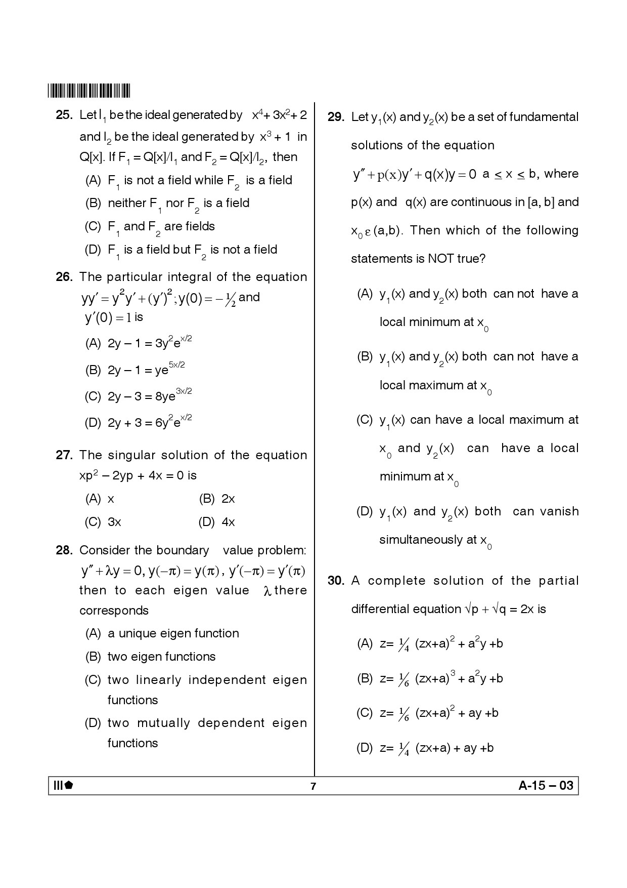 Telangana SET Mathematical Sciences 2012 Question Paper III 6