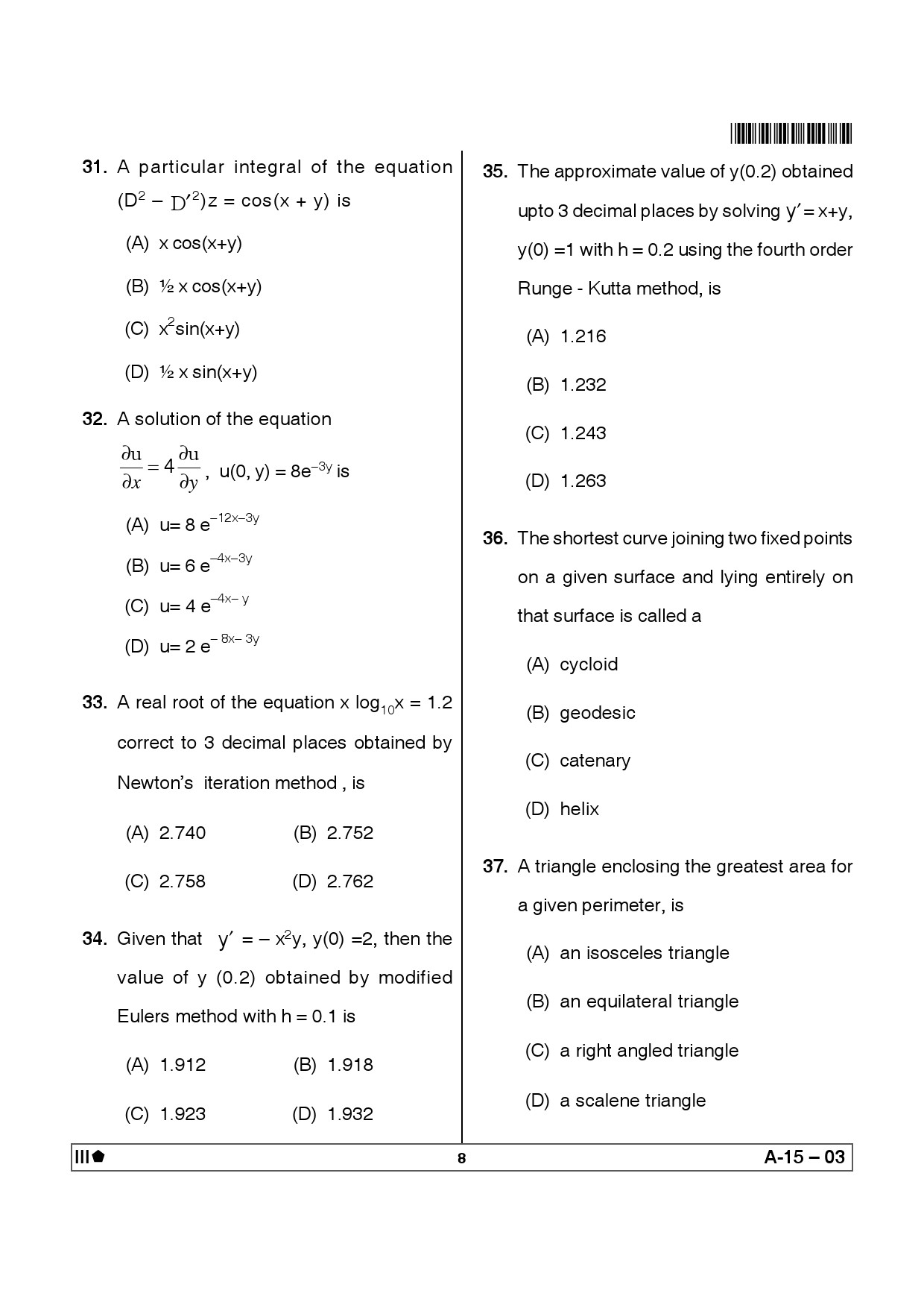 Telangana SET Mathematical Sciences 2012 Question Paper III 7