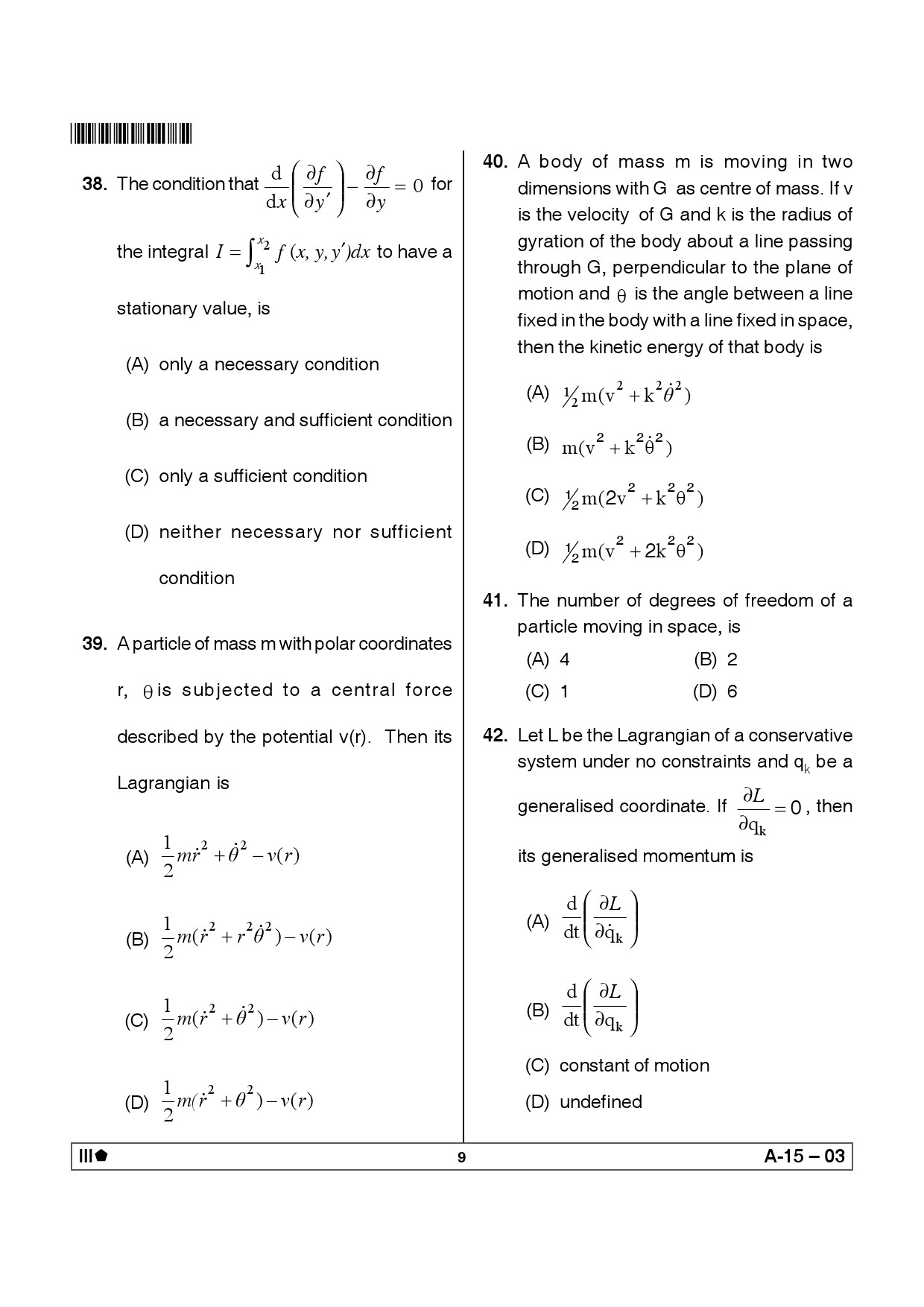 Telangana SET Mathematical Sciences 2012 Question Paper III 8