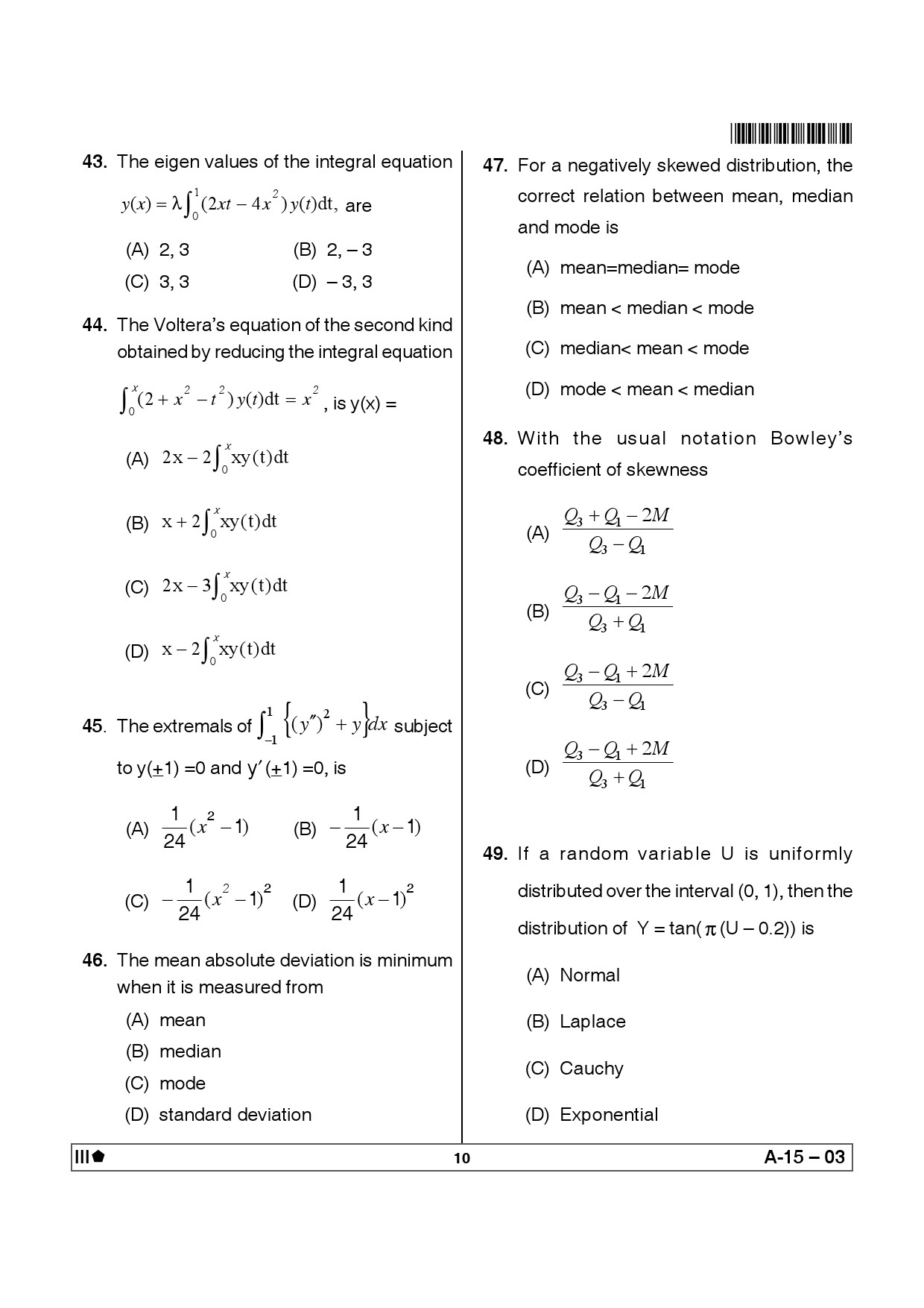 Telangana SET Mathematical Sciences 2012 Question Paper III 9