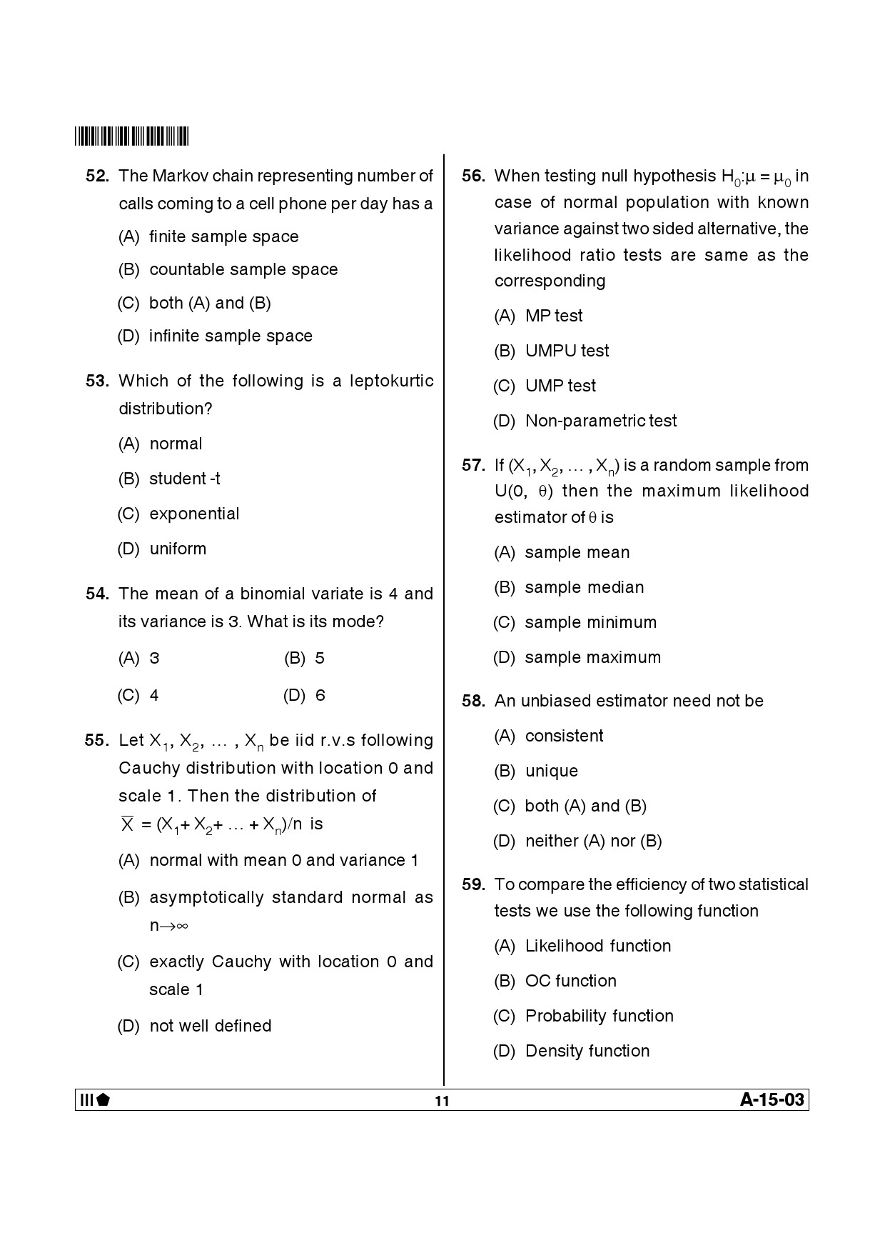 Telangana SET Mathematical Sciences 2013 Question Paper III 10