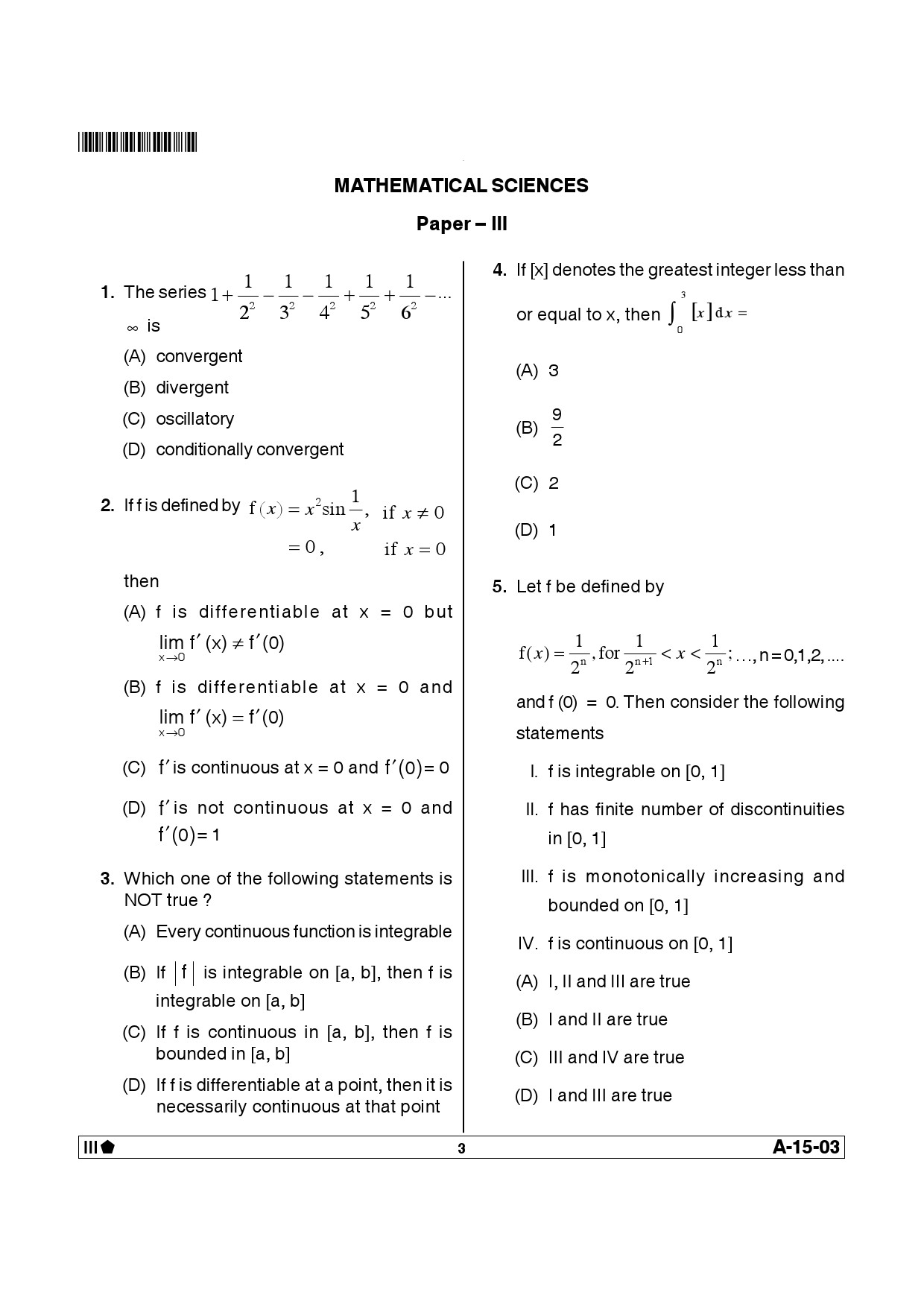 Telangana SET Mathematical Sciences 2013 Question Paper III 2