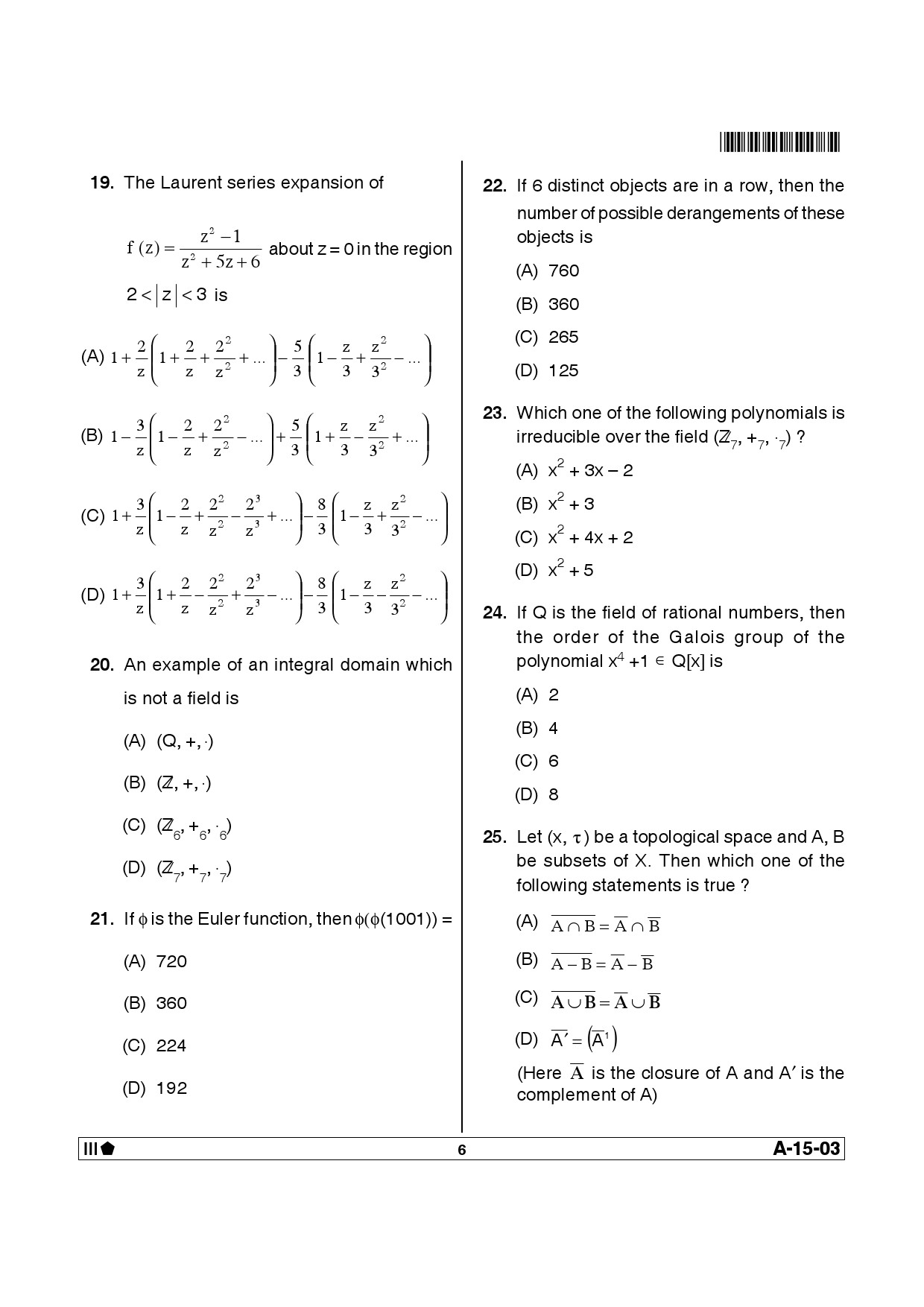 Telangana SET Mathematical Sciences 2013 Question Paper III 5