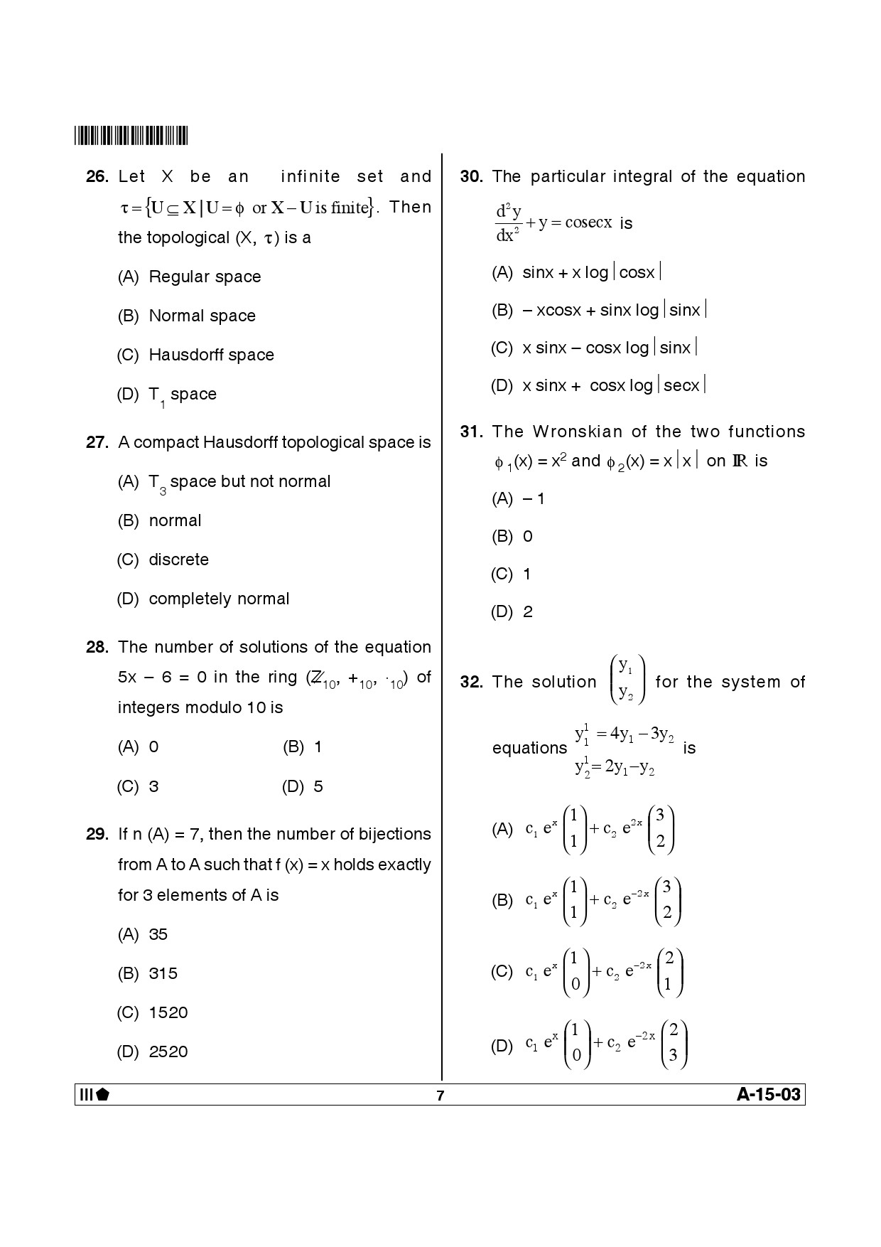 Telangana SET Mathematical Sciences 2013 Question Paper III 6