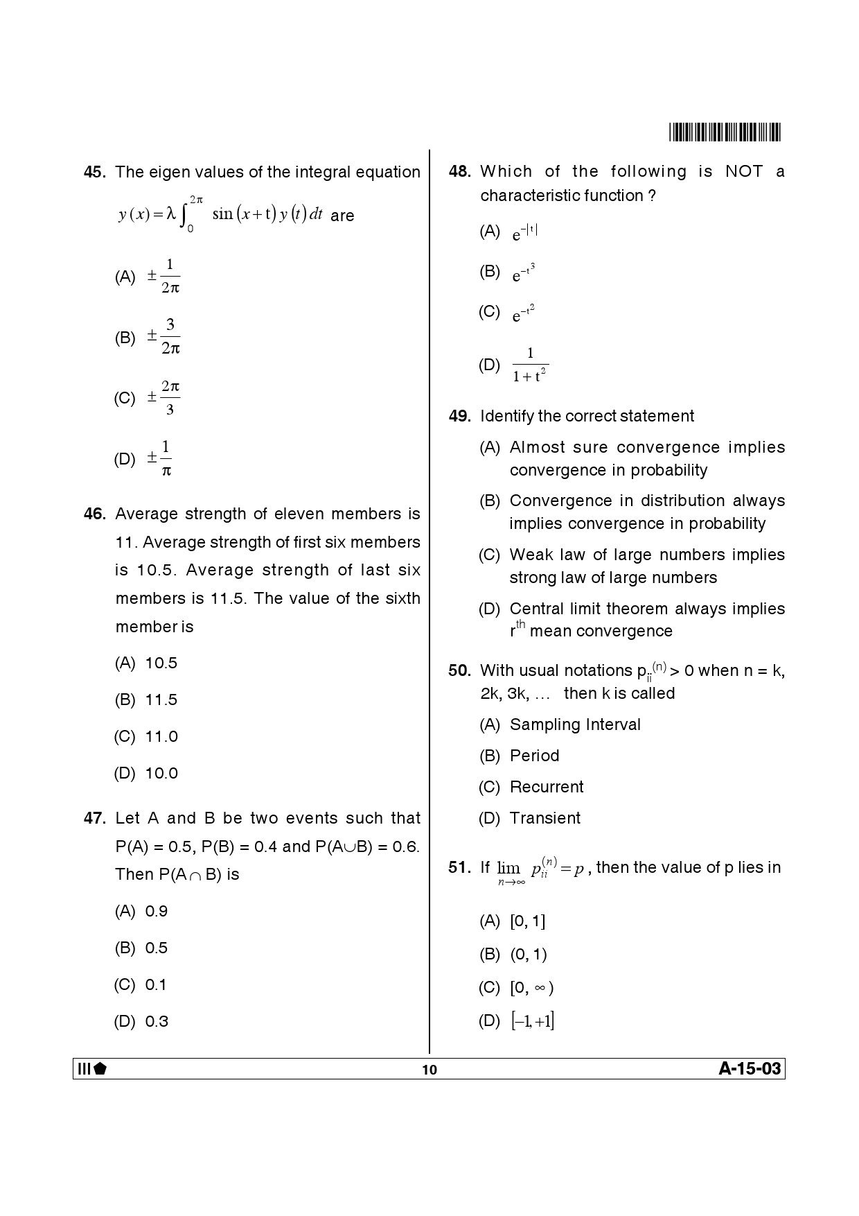 Telangana SET Mathematical Sciences 2013 Question Paper III 9