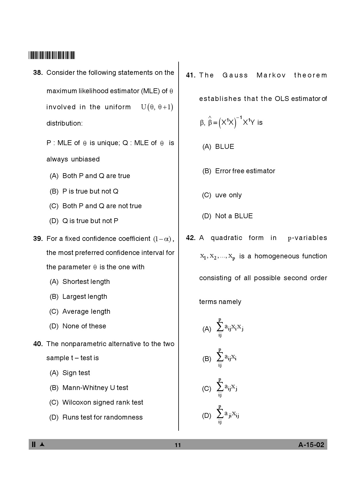 Telangana SET Mathematical Sciences 2014 Question Paper II 10