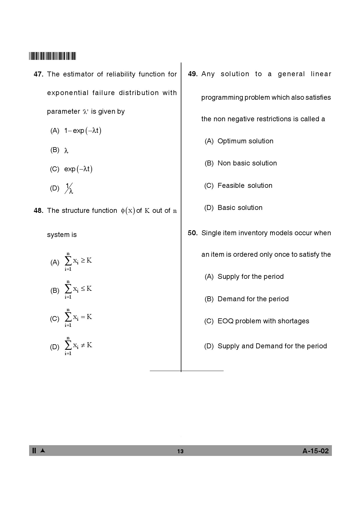 Telangana SET Mathematical Sciences 2014 Question Paper II 12