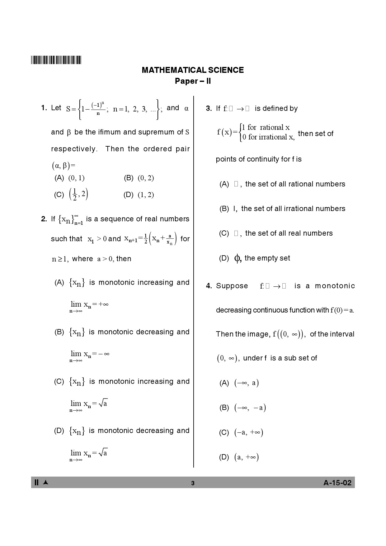 Telangana SET Mathematical Sciences 2014 Question Paper II 2