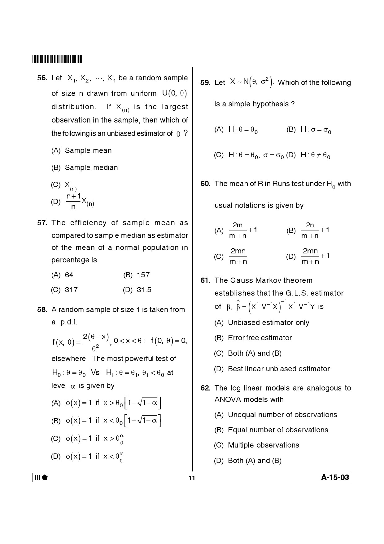 Telangana SET Mathematical Sciences 2014 Question Paper III 10