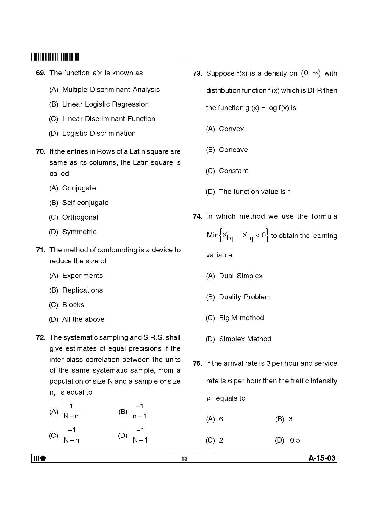 Telangana SET Mathematical Sciences 2014 Question Paper III 12