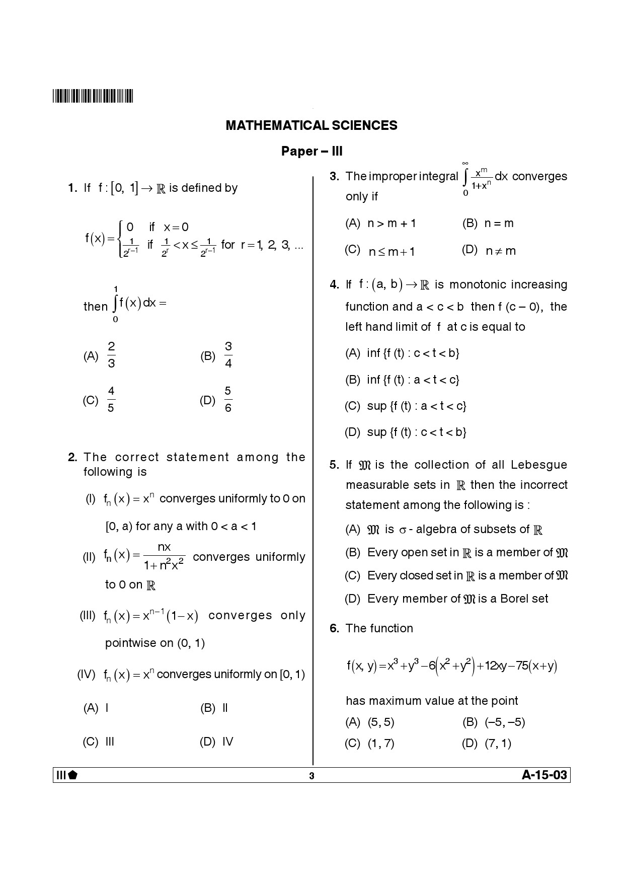 Telangana SET Mathematical Sciences 2014 Question Paper III 2