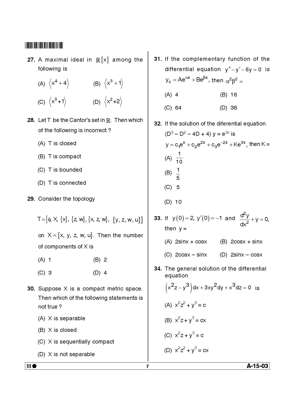 Telangana SET Mathematical Sciences 2014 Question Paper III 6