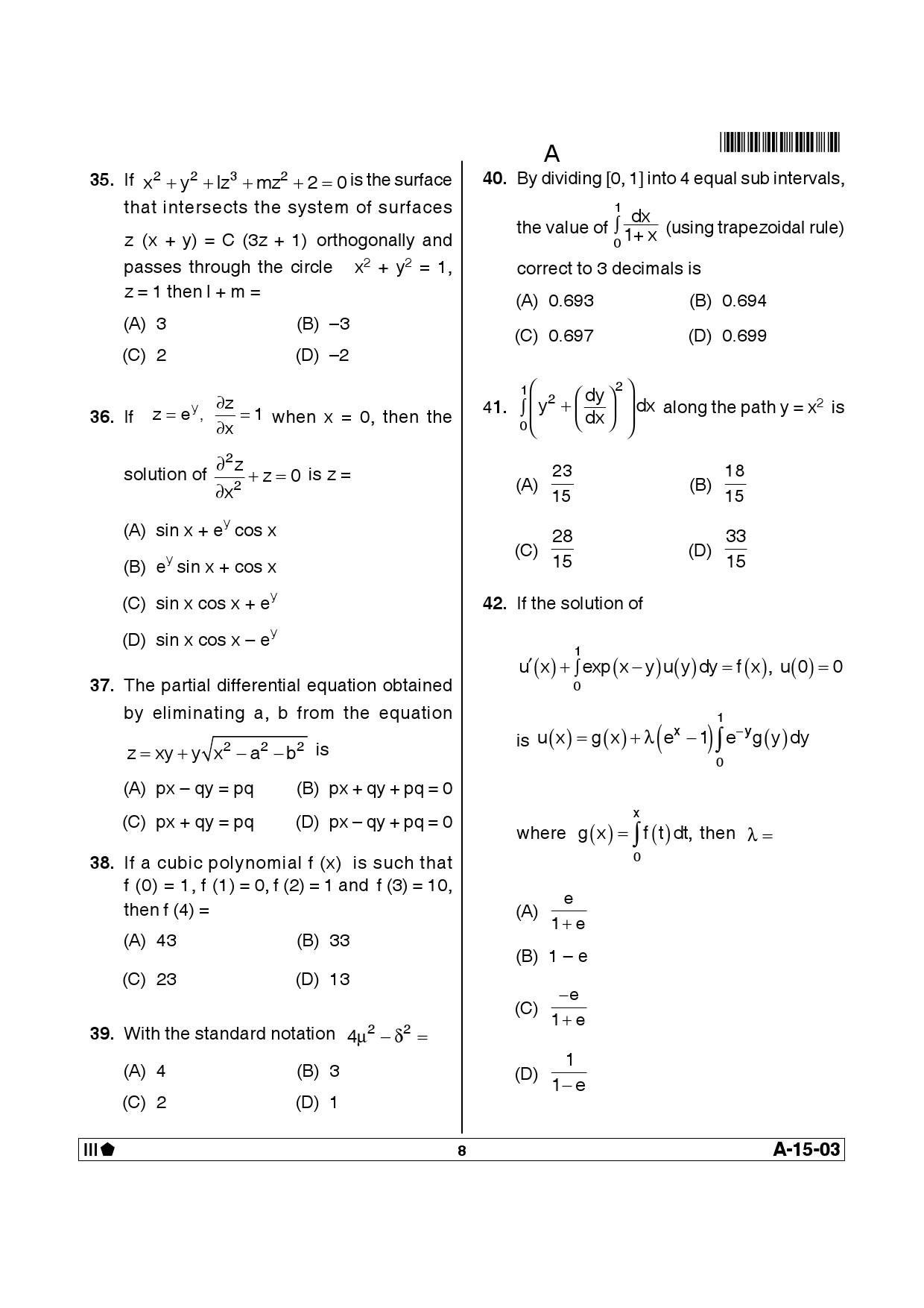 Telangana SET Mathematical Sciences 2014 Question Paper III 7