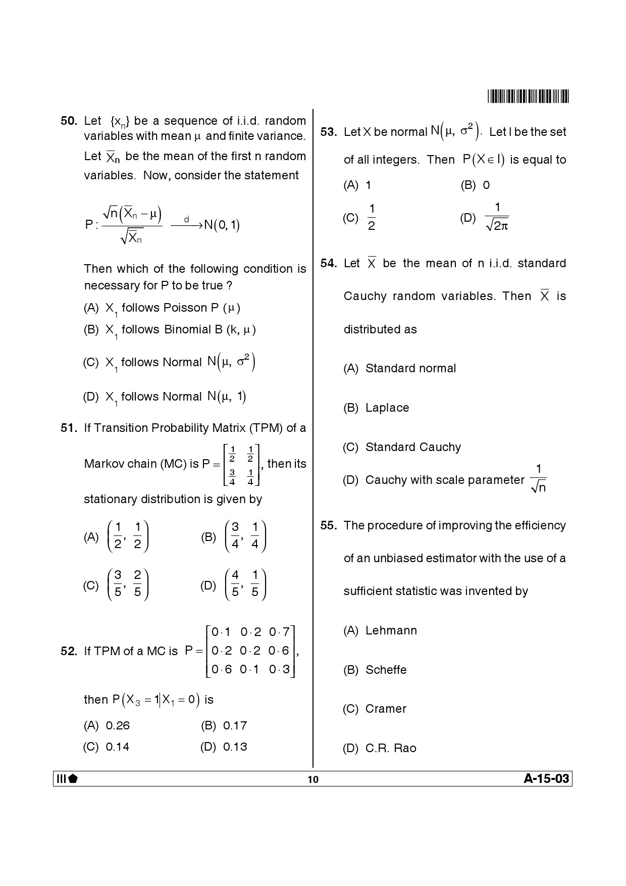 Telangana SET Mathematical Sciences 2014 Question Paper III 9