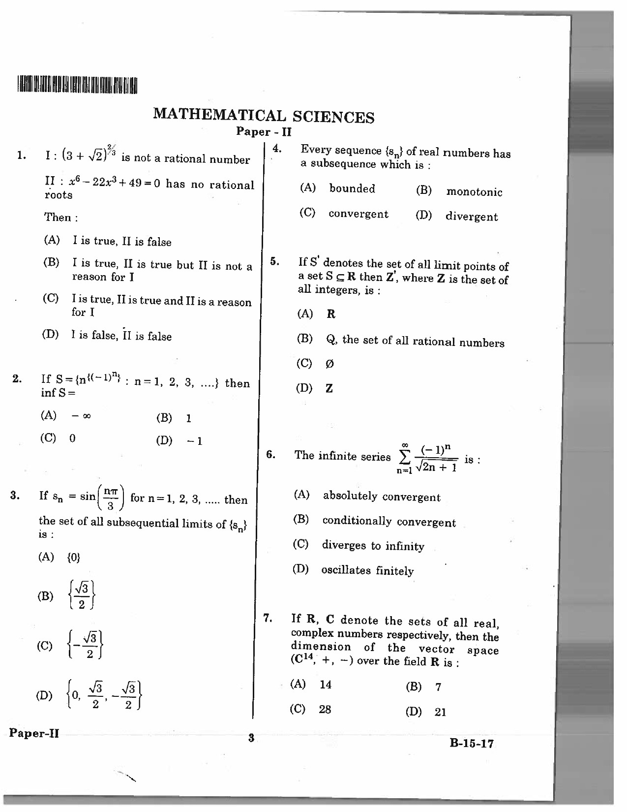 Telangana SET Mathematical Sciences 2017 Question Paper II 2