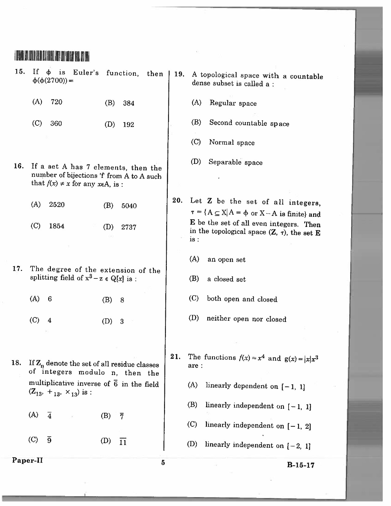 Telangana SET Mathematical Sciences 2017 Question Paper II 4