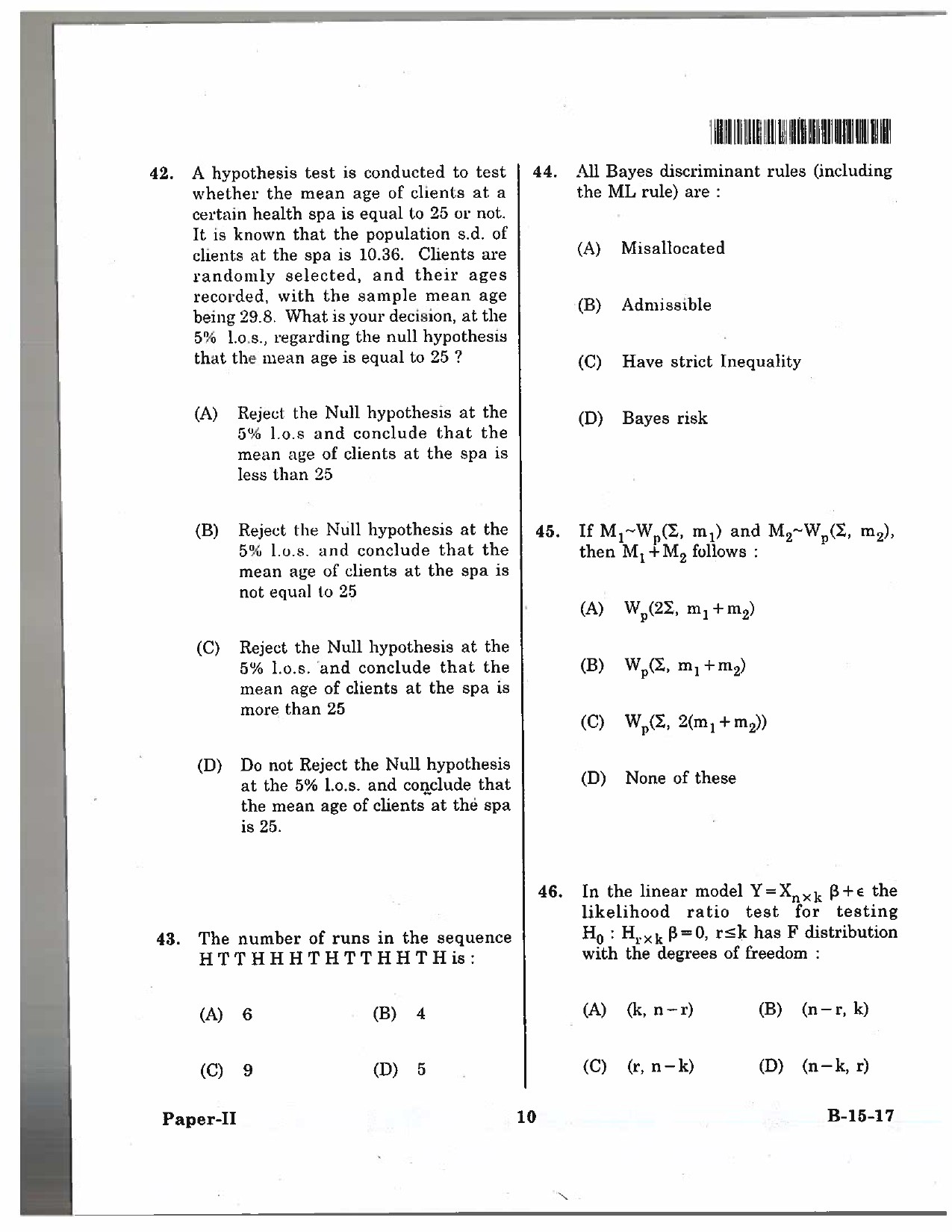 Telangana SET Mathematical Sciences 2017 Question Paper II 9