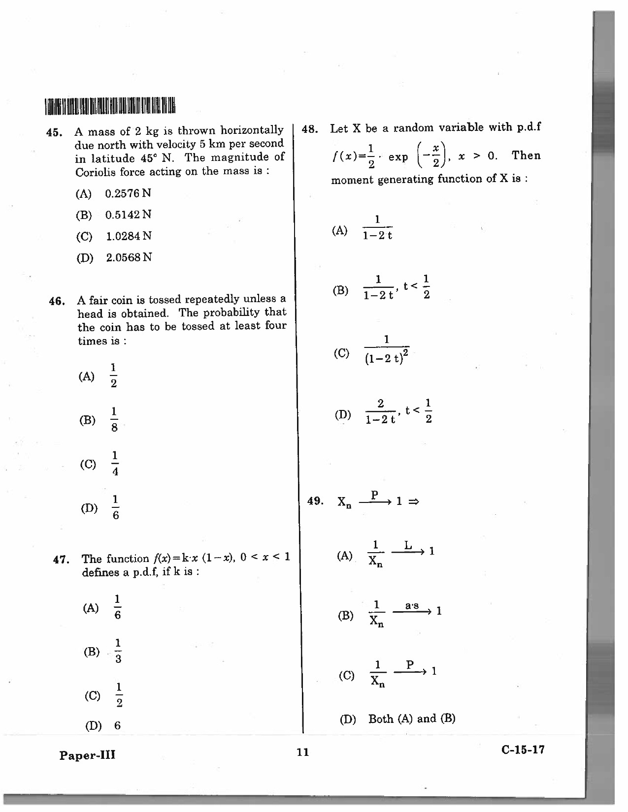 Telangana SET Mathematical Sciences 2017 Question Paper III 10