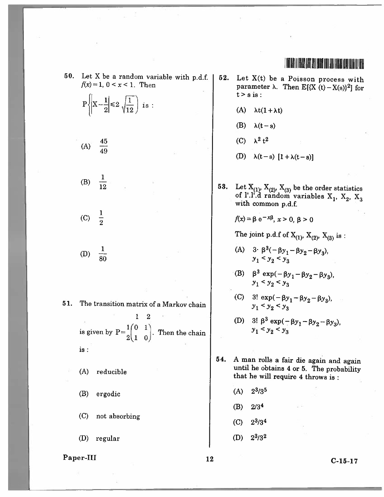 Telangana SET Mathematical Sciences 2017 Question Paper III 11