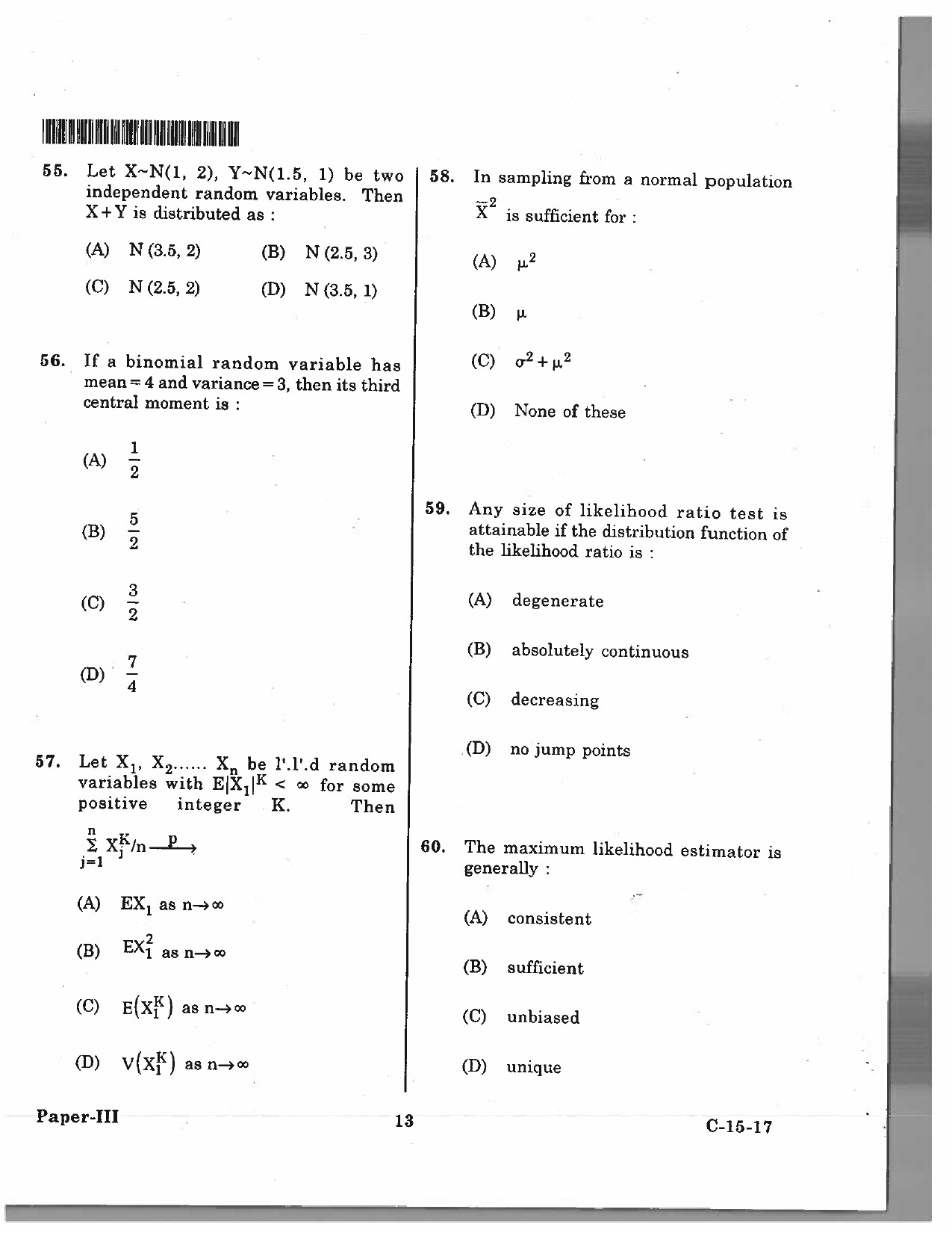 Telangana SET Mathematical Sciences 2017 Question Paper III 12