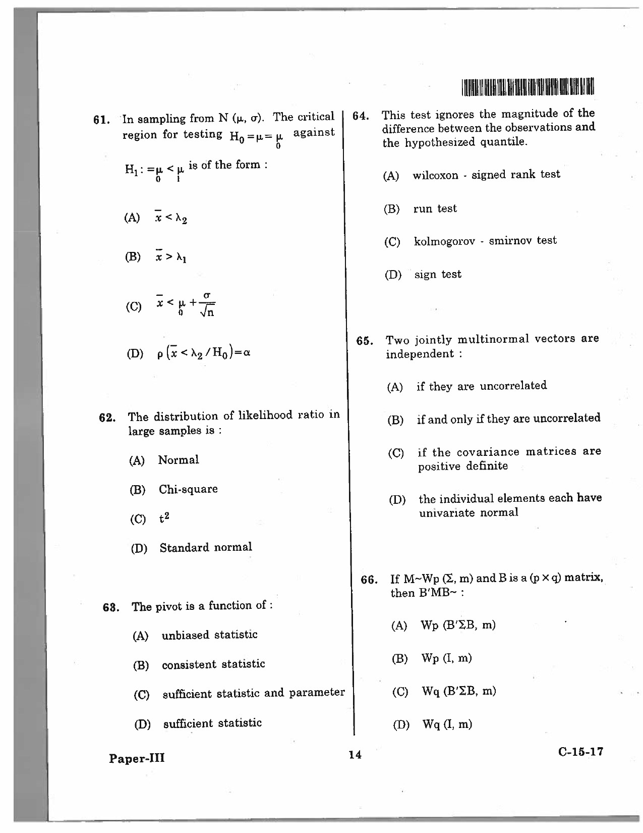 Telangana SET Mathematical Sciences 2017 Question Paper III 13