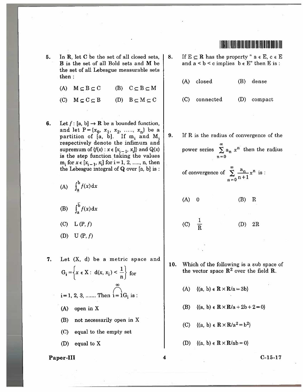 Telangana SET Mathematical Sciences 2017 Question Paper III 3