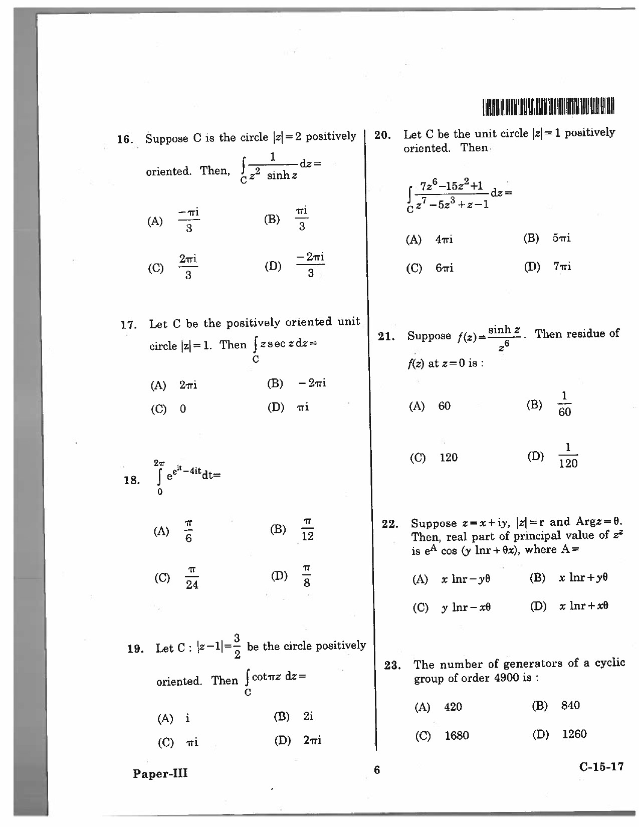 Telangana SET Mathematical Sciences 2017 Question Paper III 5