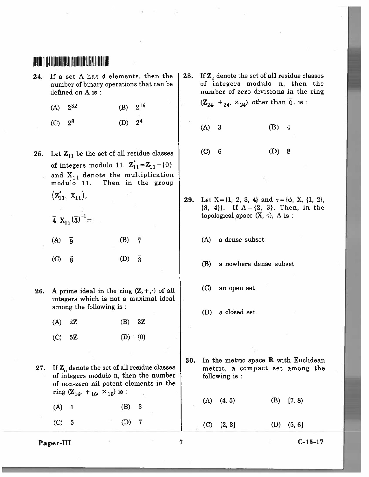 Telangana SET Mathematical Sciences 2017 Question Paper III 6