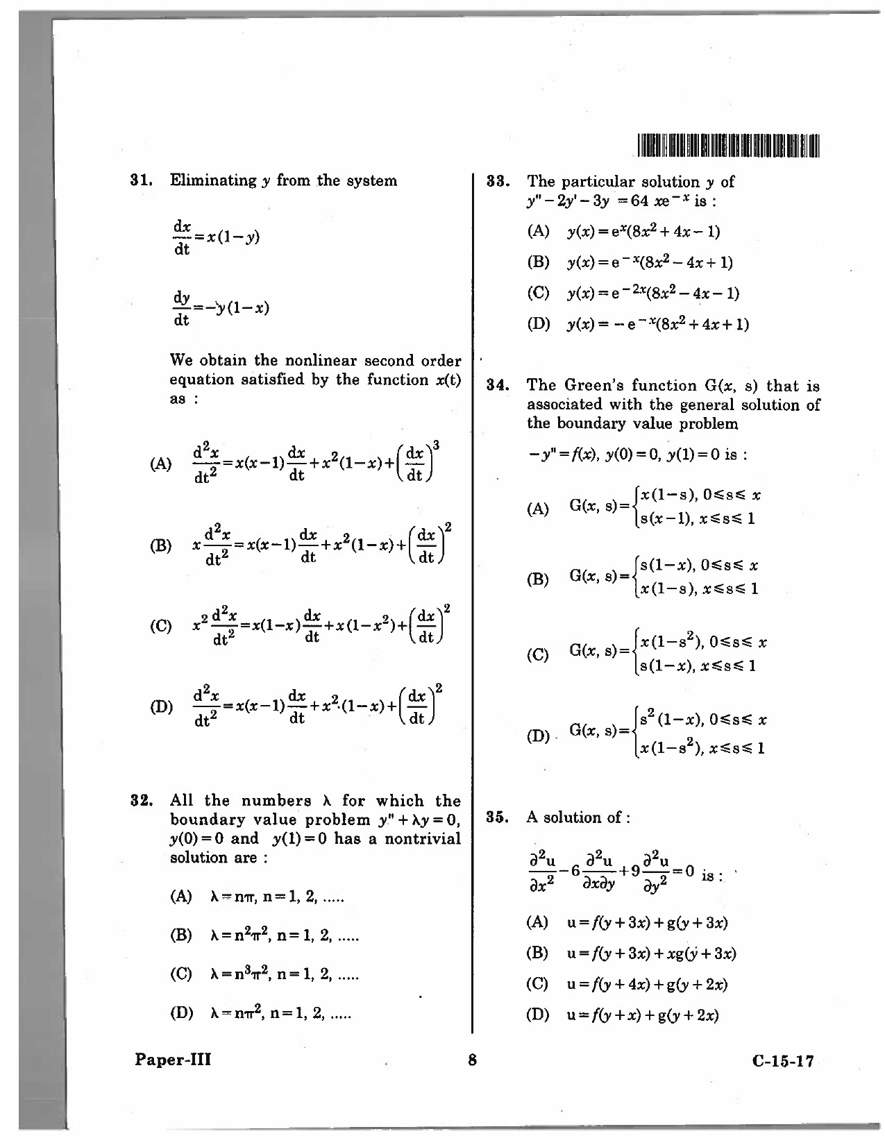 Telangana SET Mathematical Sciences 2017 Question Paper III 7