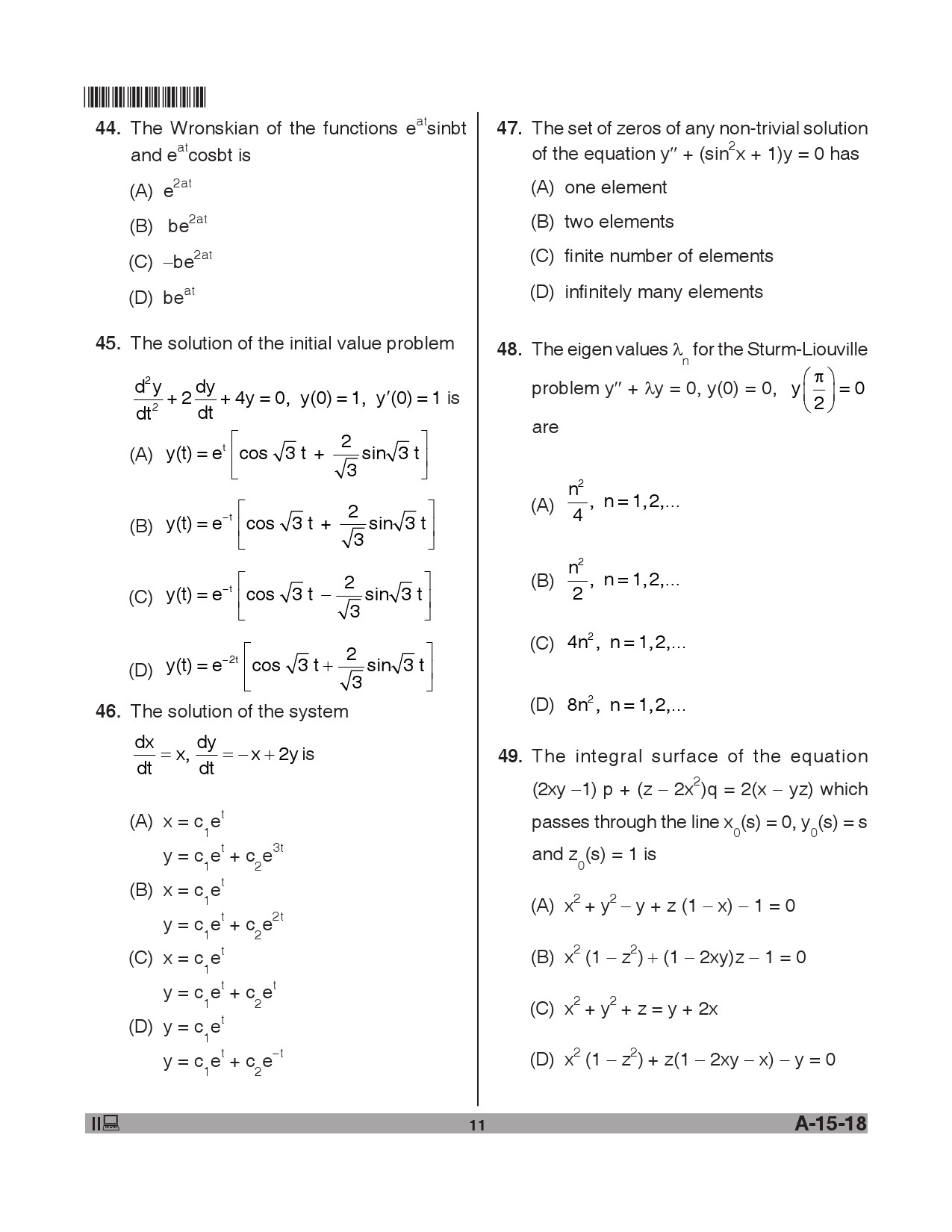 Telangana SET Mathematical Sciences 2018 Question Paper II 10