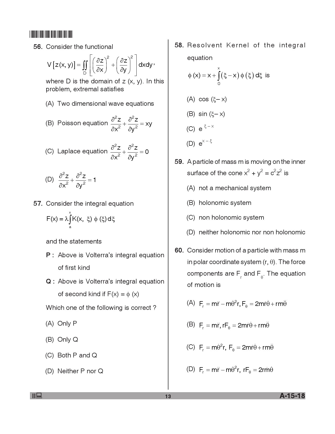 Telangana SET Mathematical Sciences 2018 Question Paper II 12