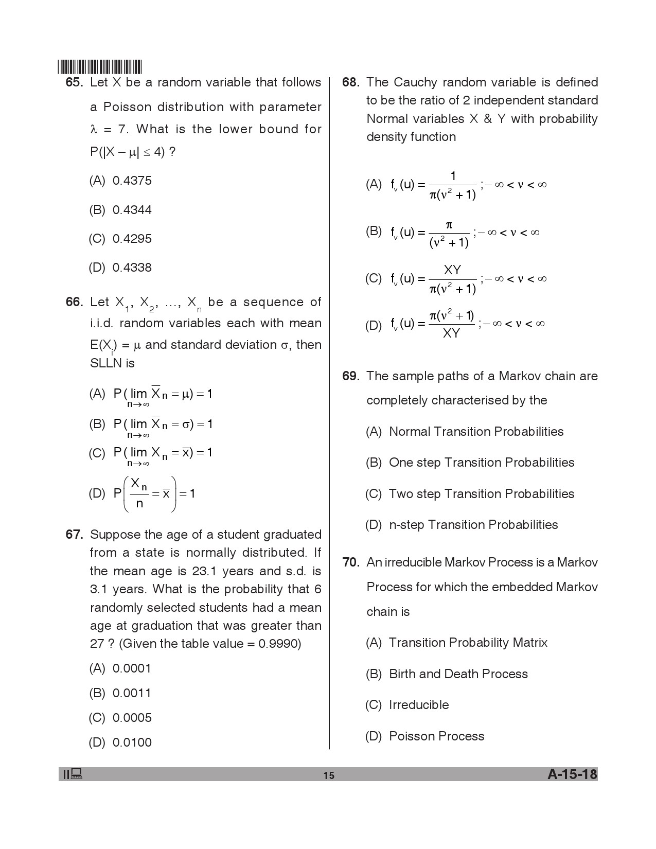 Telangana SET Mathematical Sciences 2018 Question Paper II 14