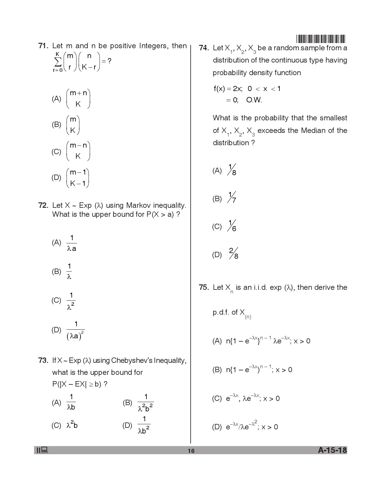 Telangana SET Mathematical Sciences 2018 Question Paper II 15