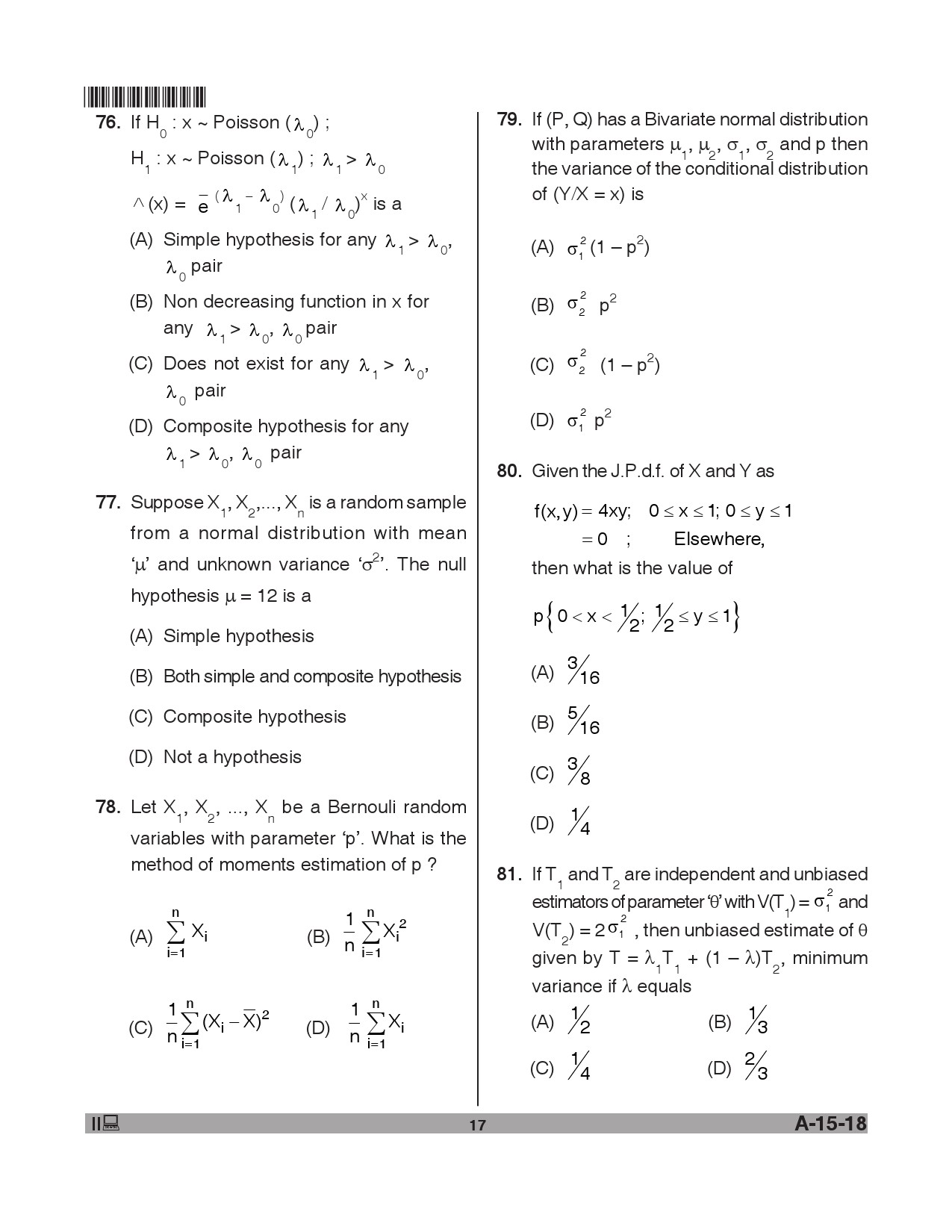 Telangana SET Mathematical Sciences 2018 Question Paper II 16