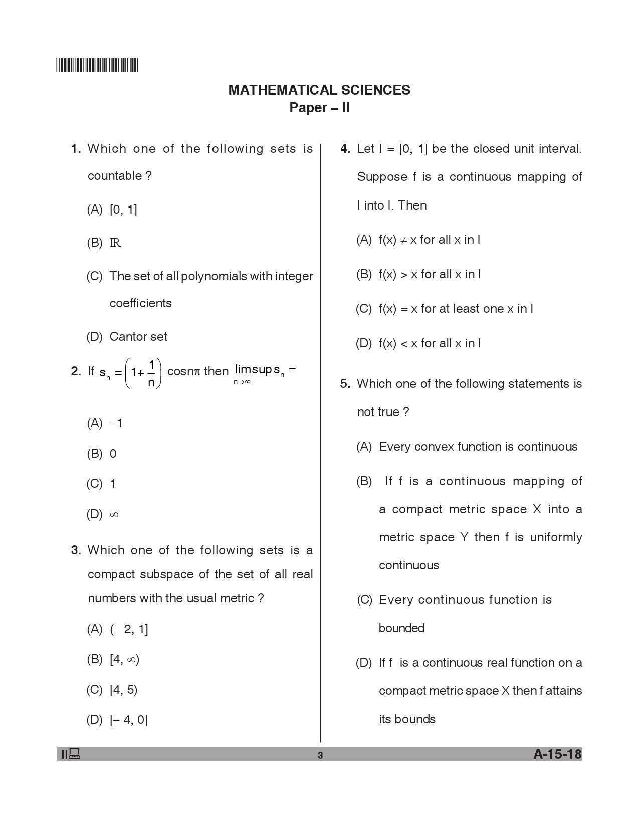 Telangana SET Mathematical Sciences 2018 Question Paper II 2