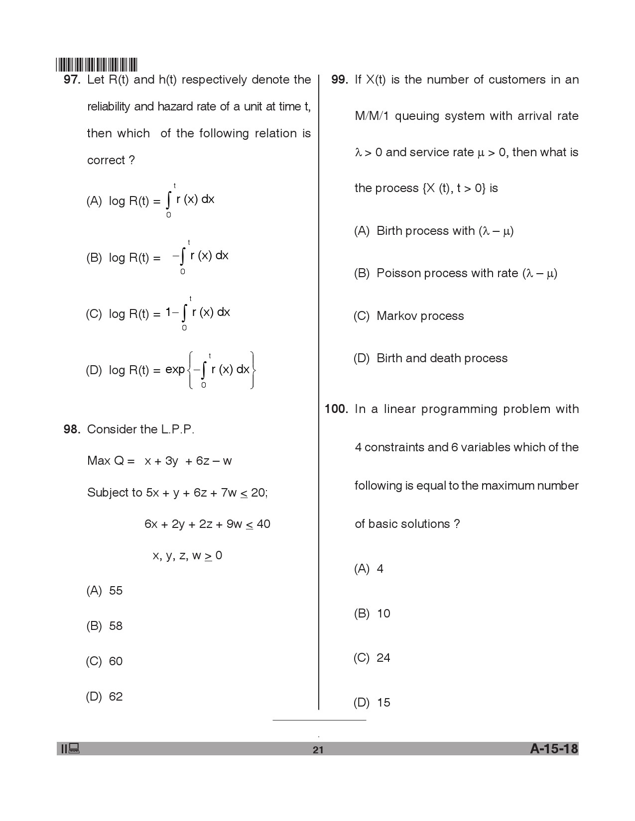 Telangana SET Mathematical Sciences 2018 Question Paper II 20