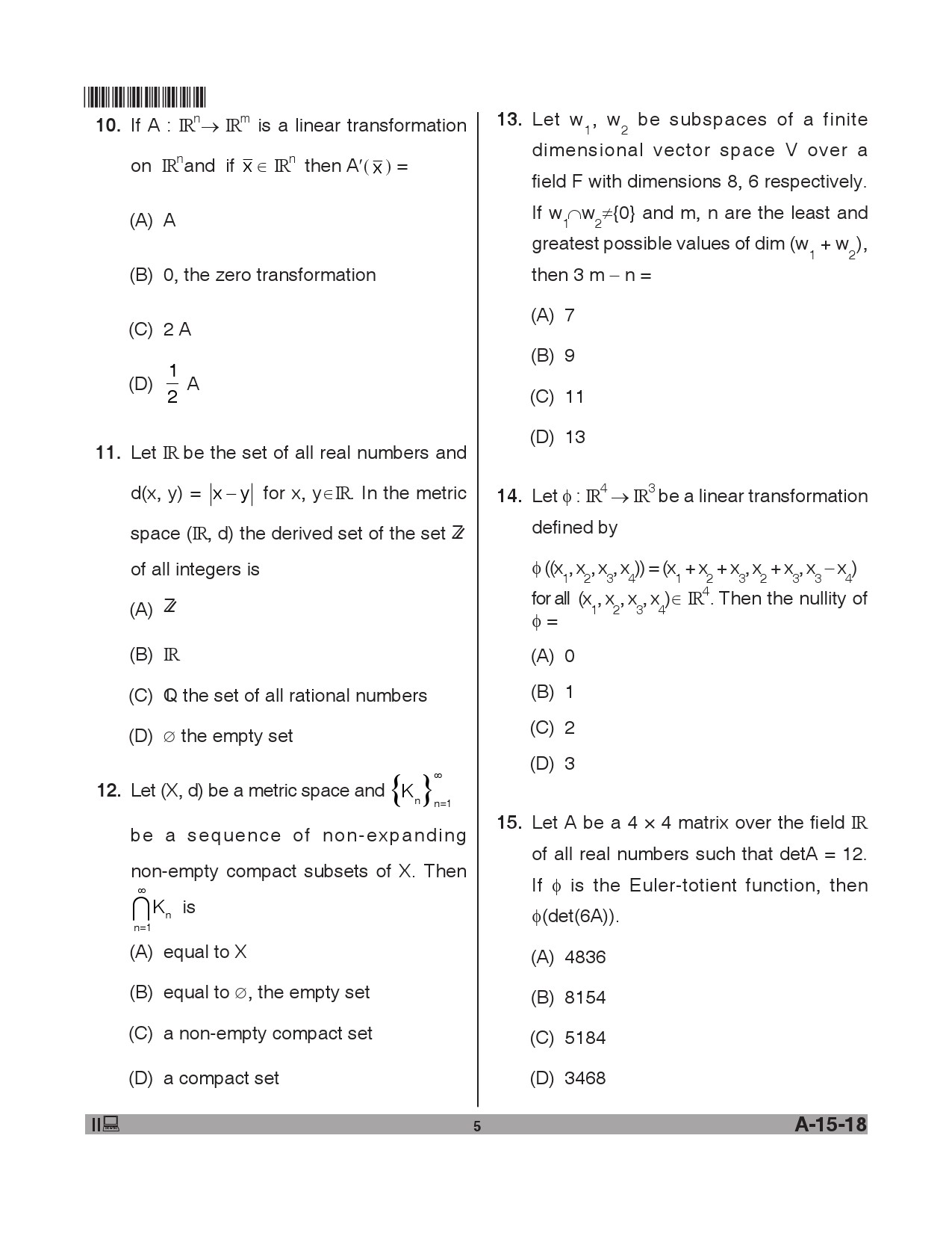 Telangana SET Mathematical Sciences 2018 Question Paper II 4