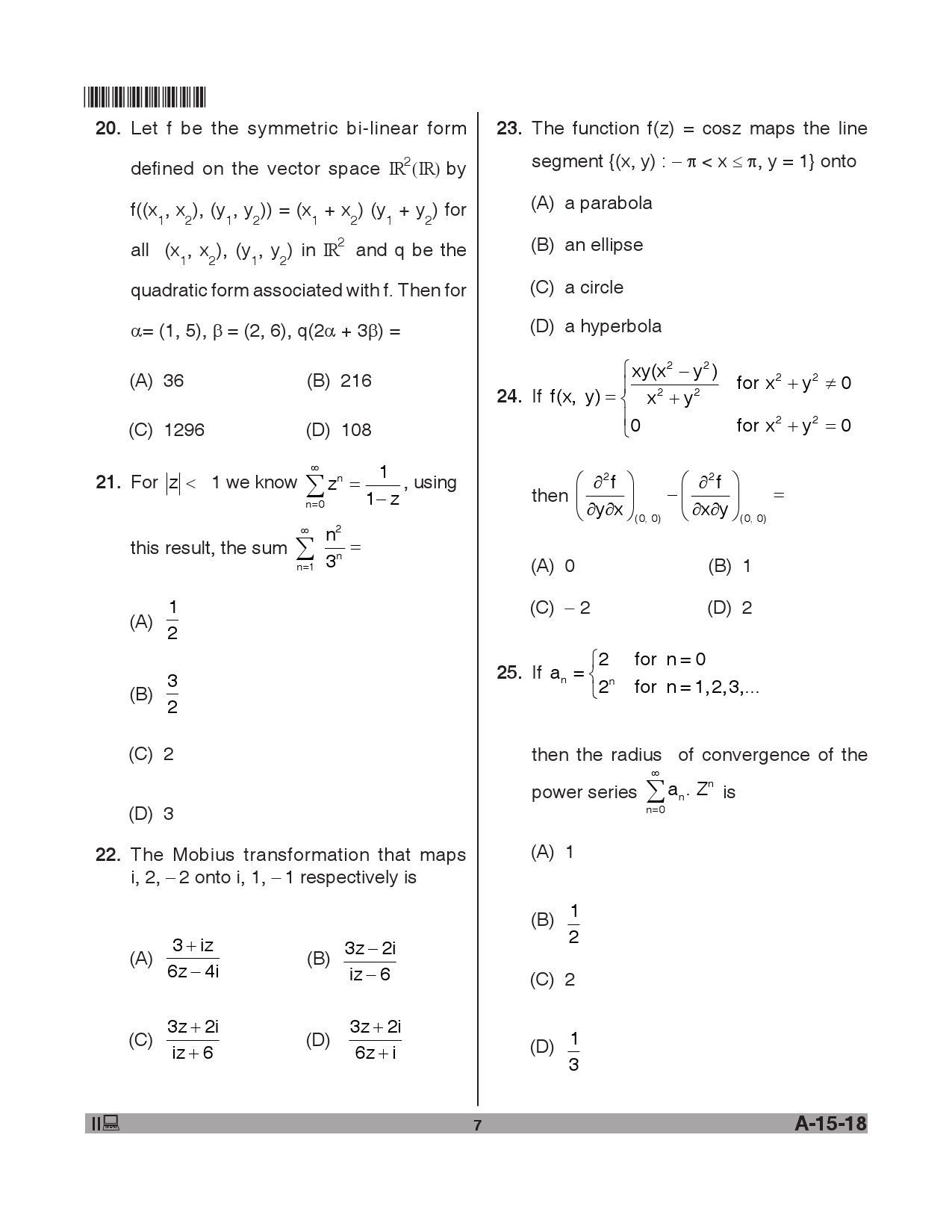 Telangana SET Mathematical Sciences 2018 Question Paper II 6