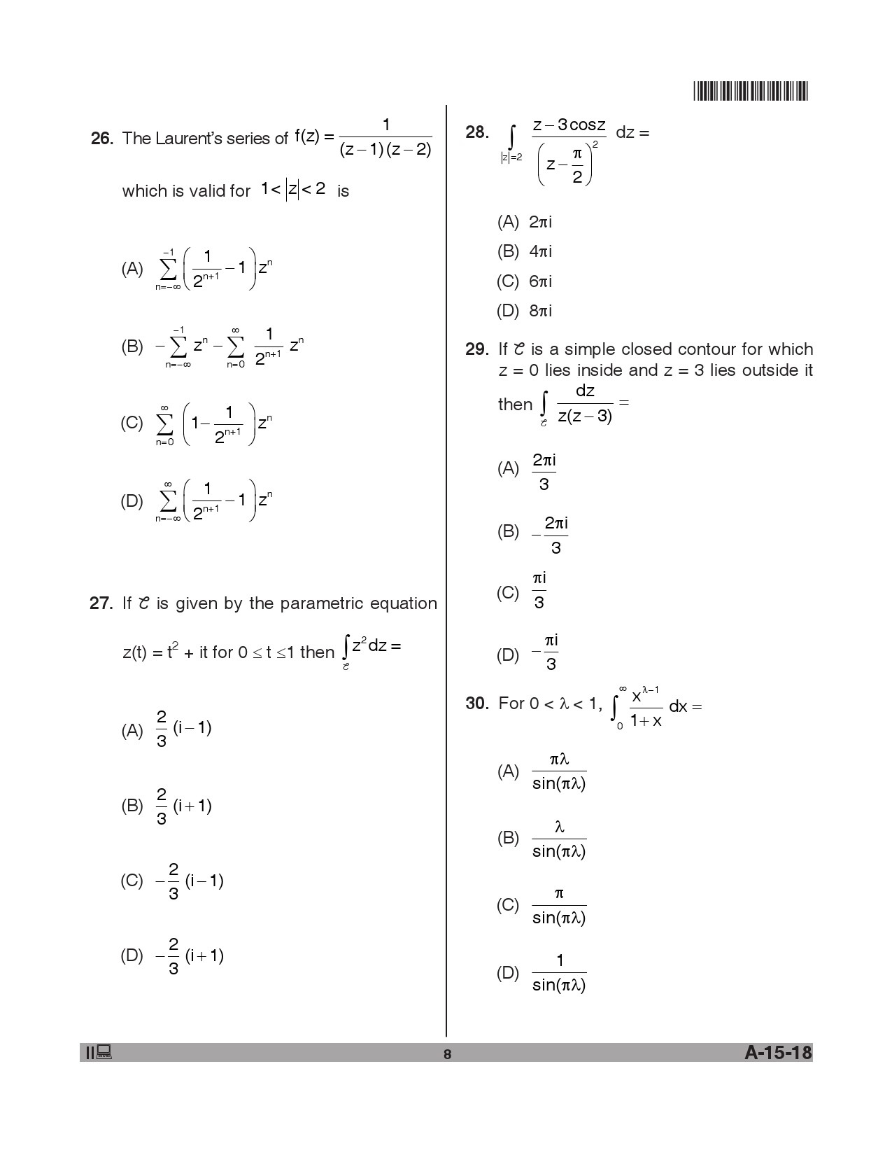 Telangana SET Mathematical Sciences 2018 Question Paper II 7