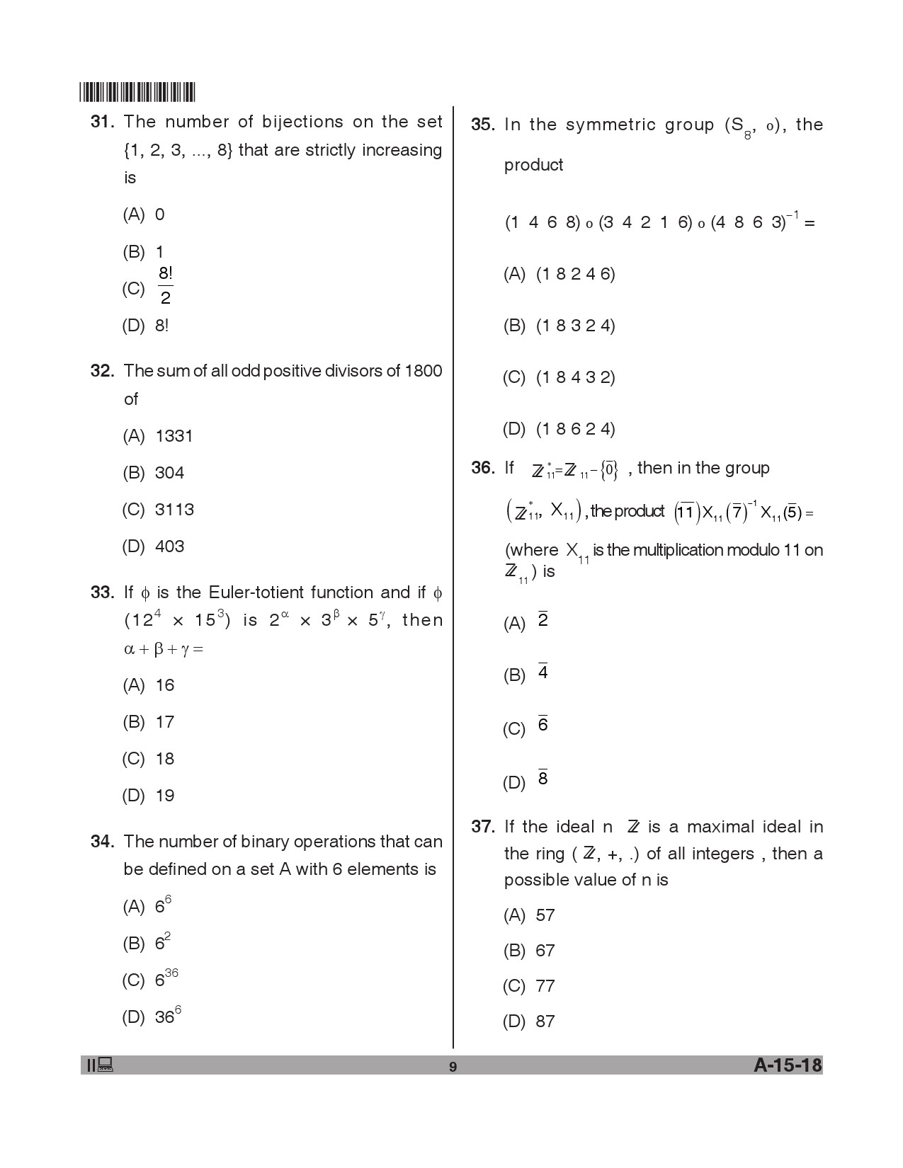 Telangana SET Mathematical Sciences 2018 Question Paper II 8