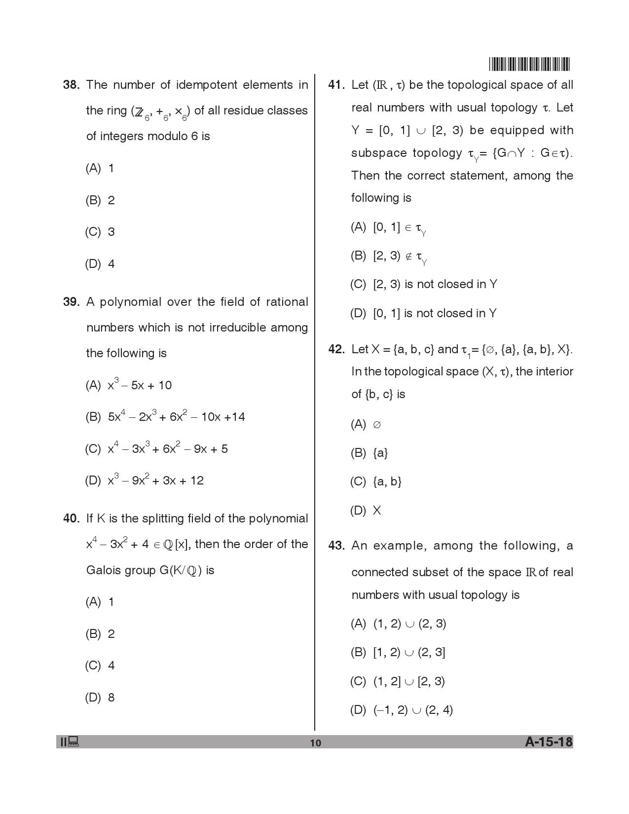 Telangana SET Mathematical Sciences 2018 Question Paper II 9