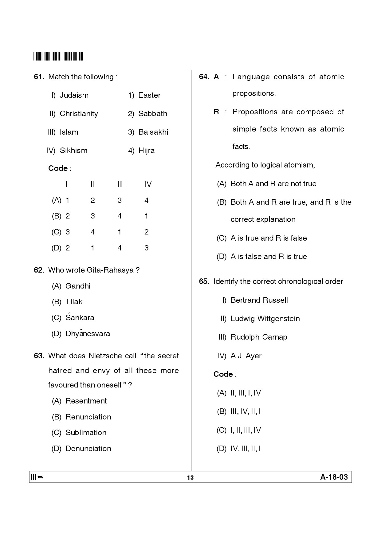 Telangana SET Philosophy 2012 Question Paper III 12