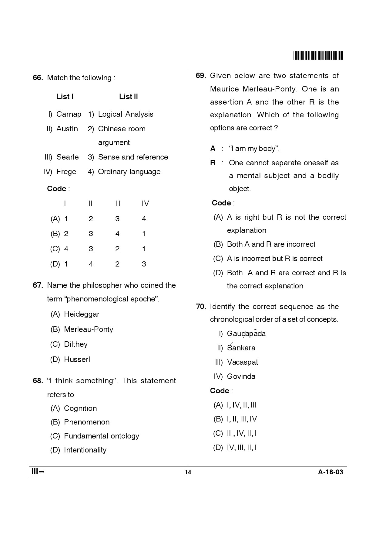 Telangana SET Philosophy 2012 Question Paper III 13