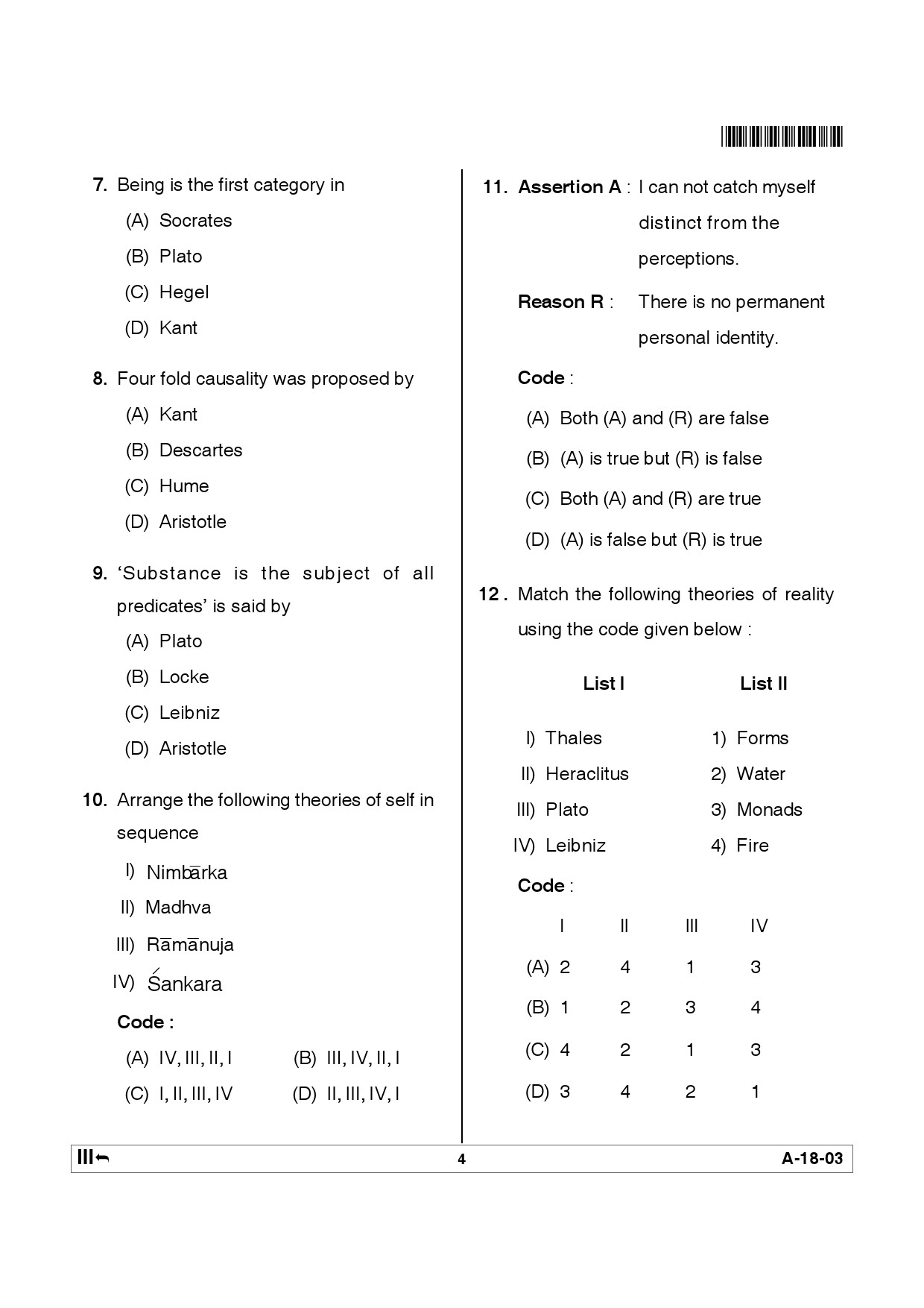 Telangana SET Philosophy 2012 Question Paper III 3