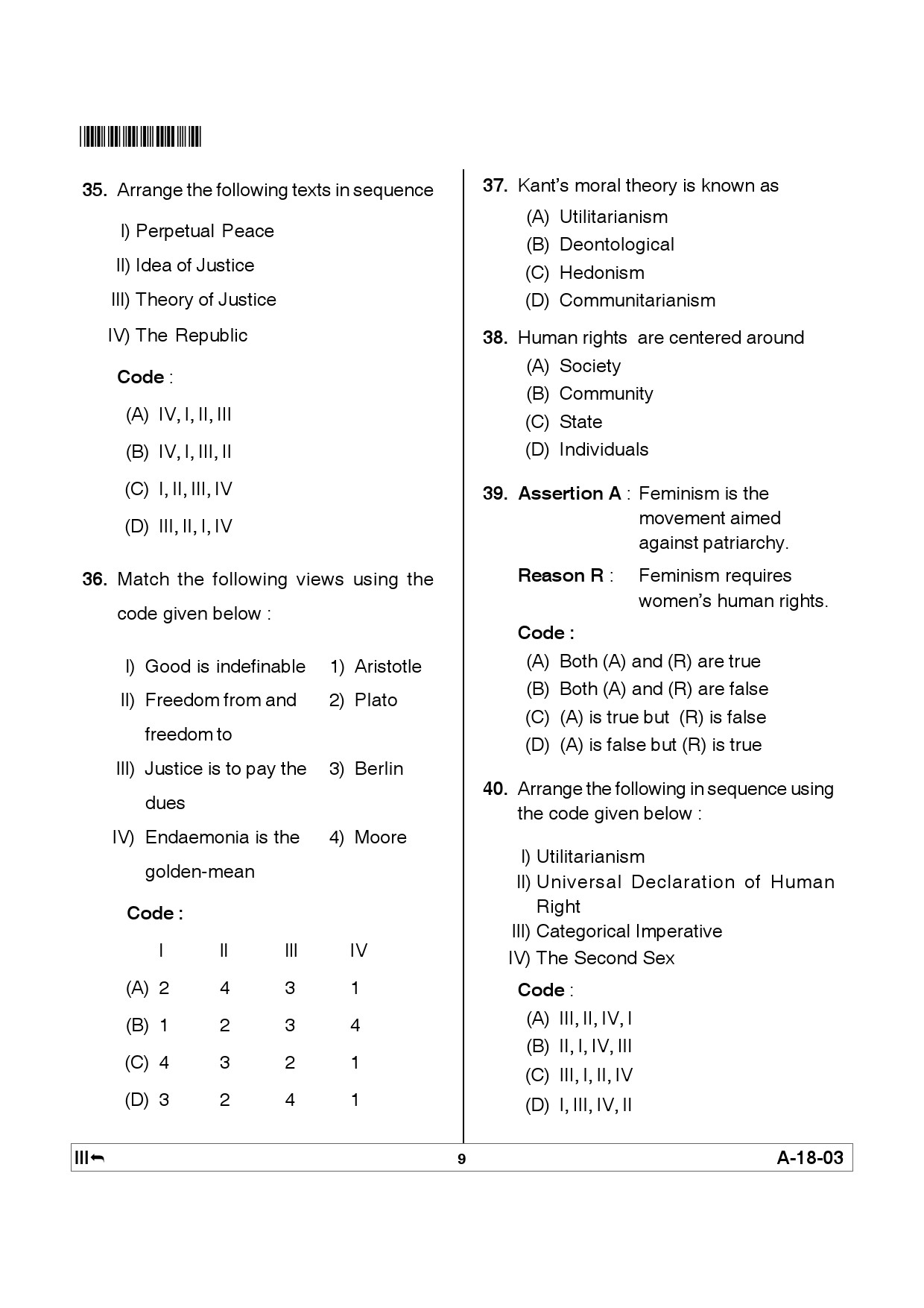 Telangana SET Philosophy 2012 Question Paper III 8