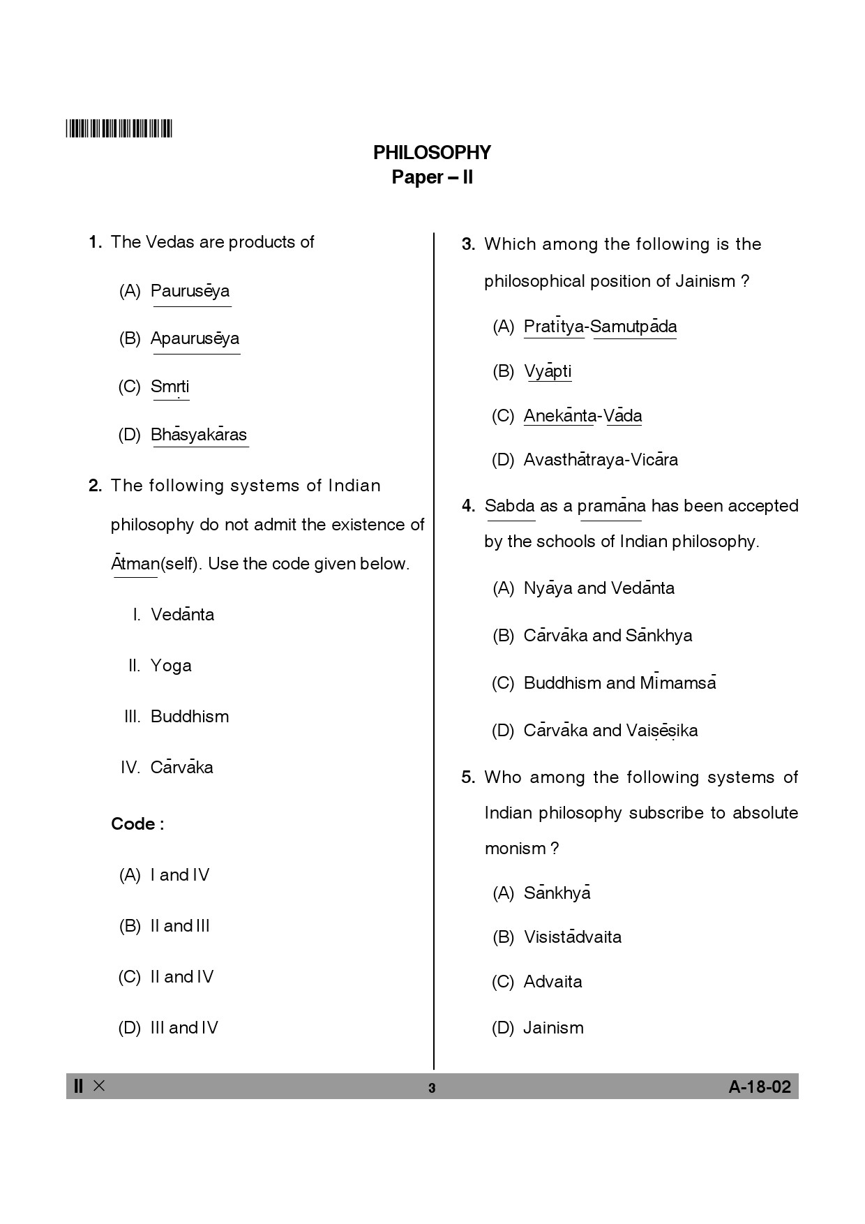 Telangana SET Philosophy 2013 Question Paper II 2