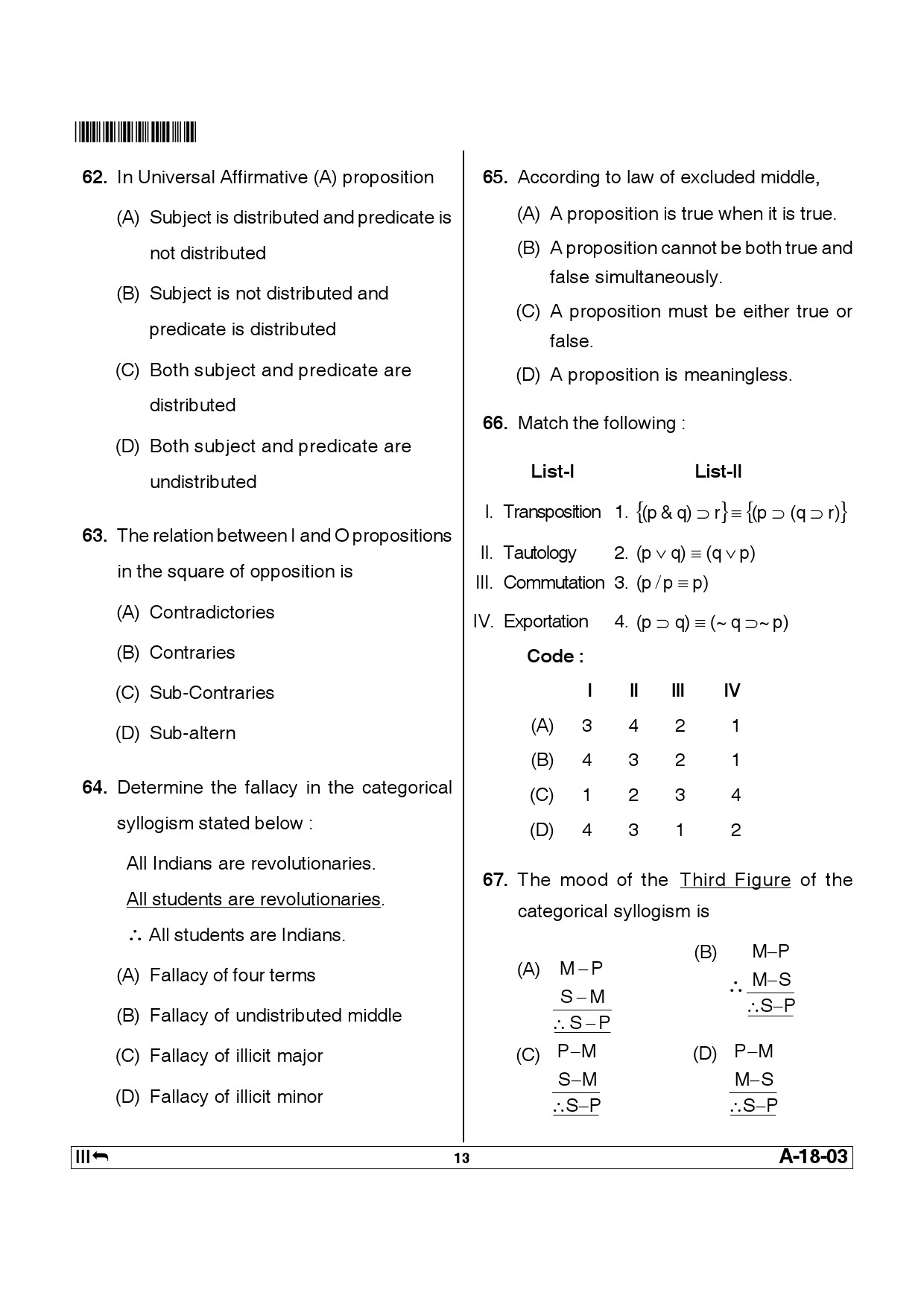 Telangana SET Philosophy 2013 Question Paper III 12