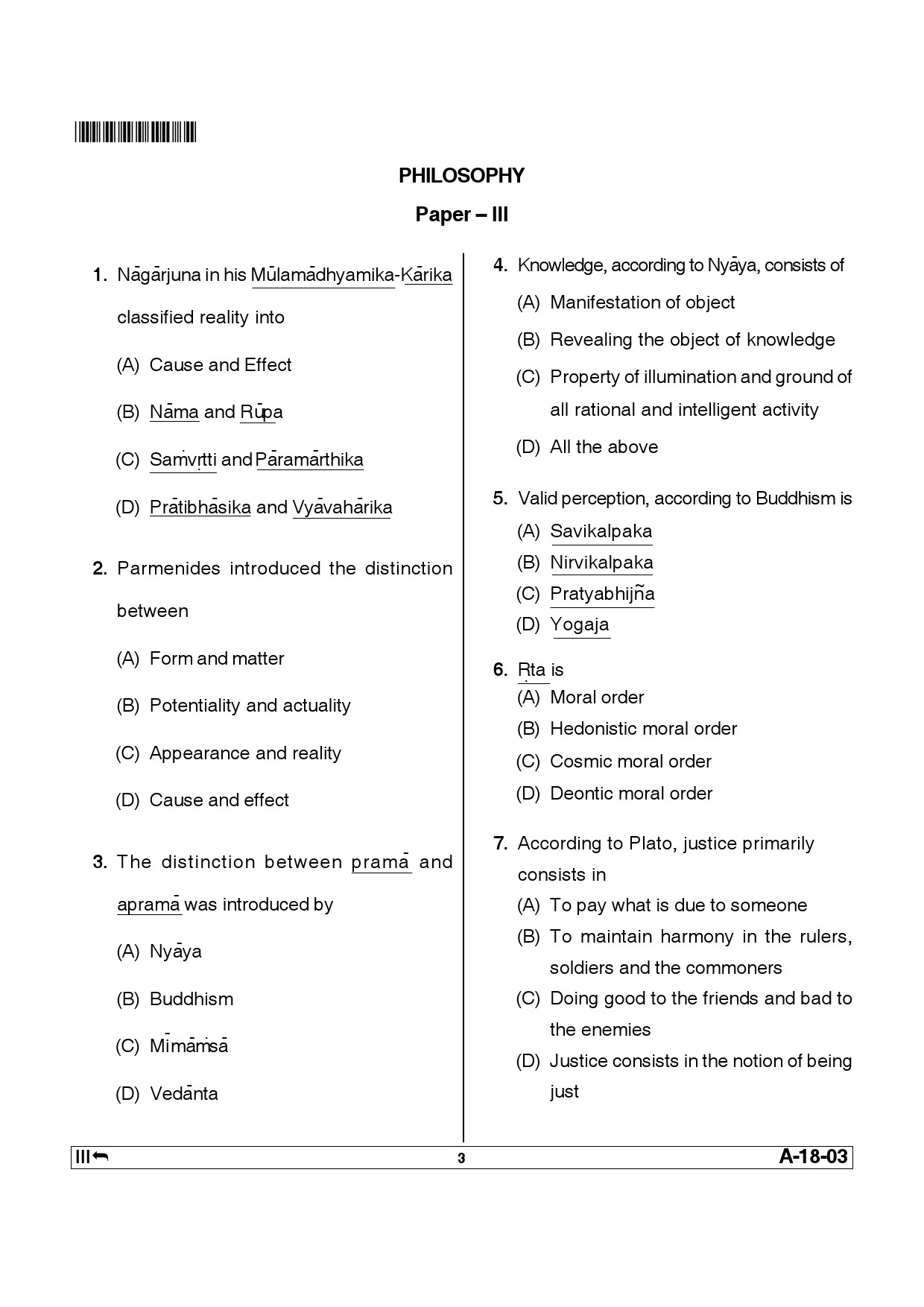 Telangana SET Philosophy 2013 Question Paper III 2